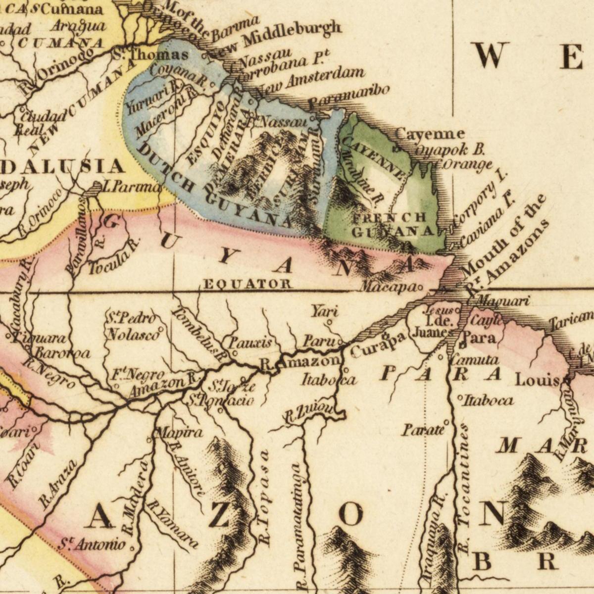 Historische Landkarte Südamerika um 1825