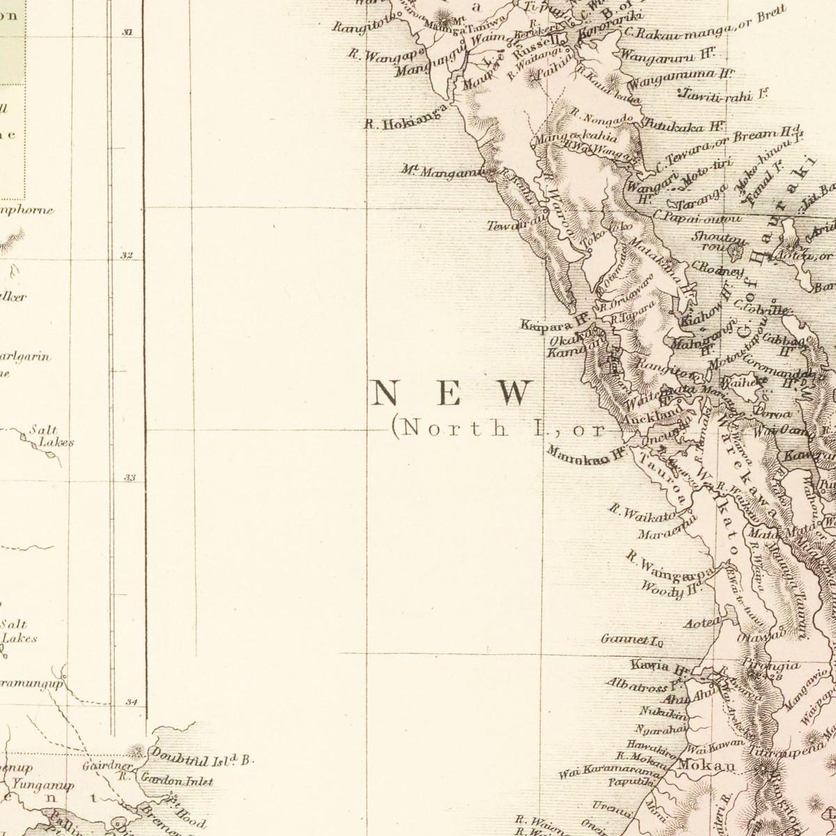 Historische Landkarte Neuseeland um 1854