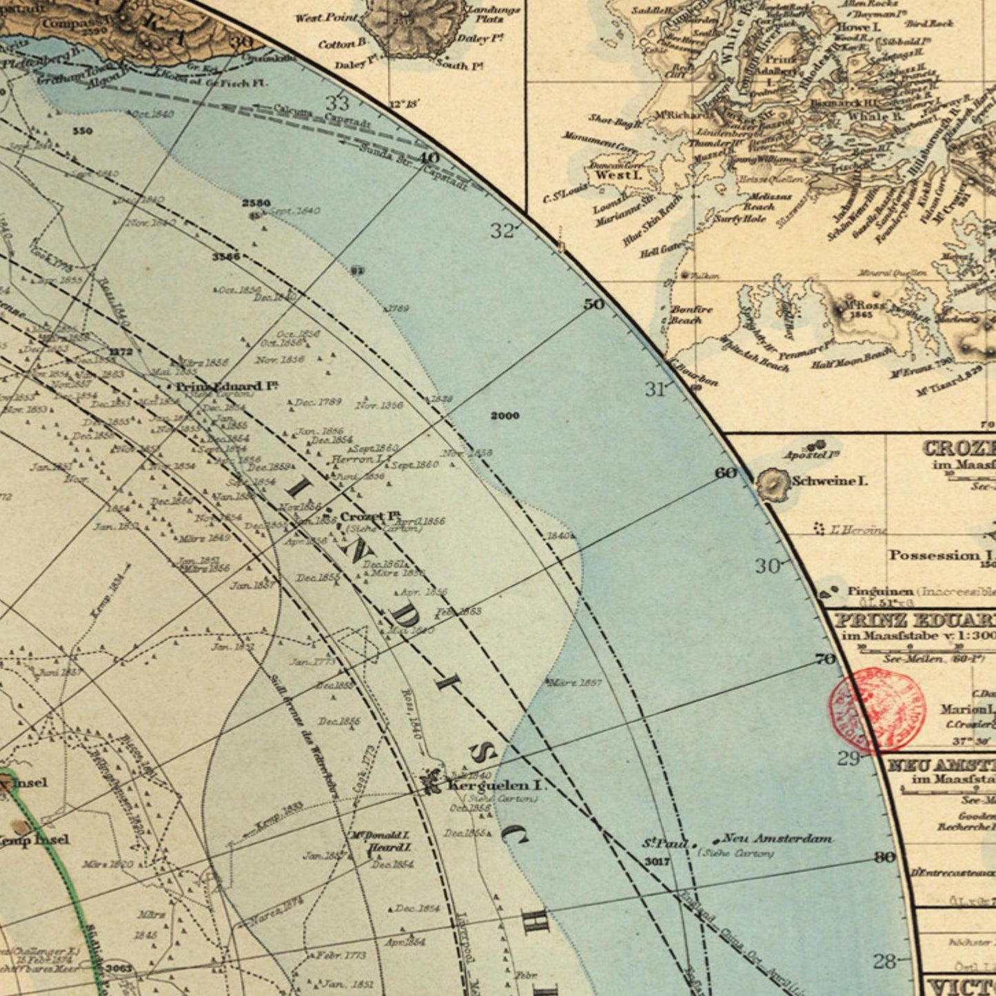 Historische Landkarte Antarktis um 1885