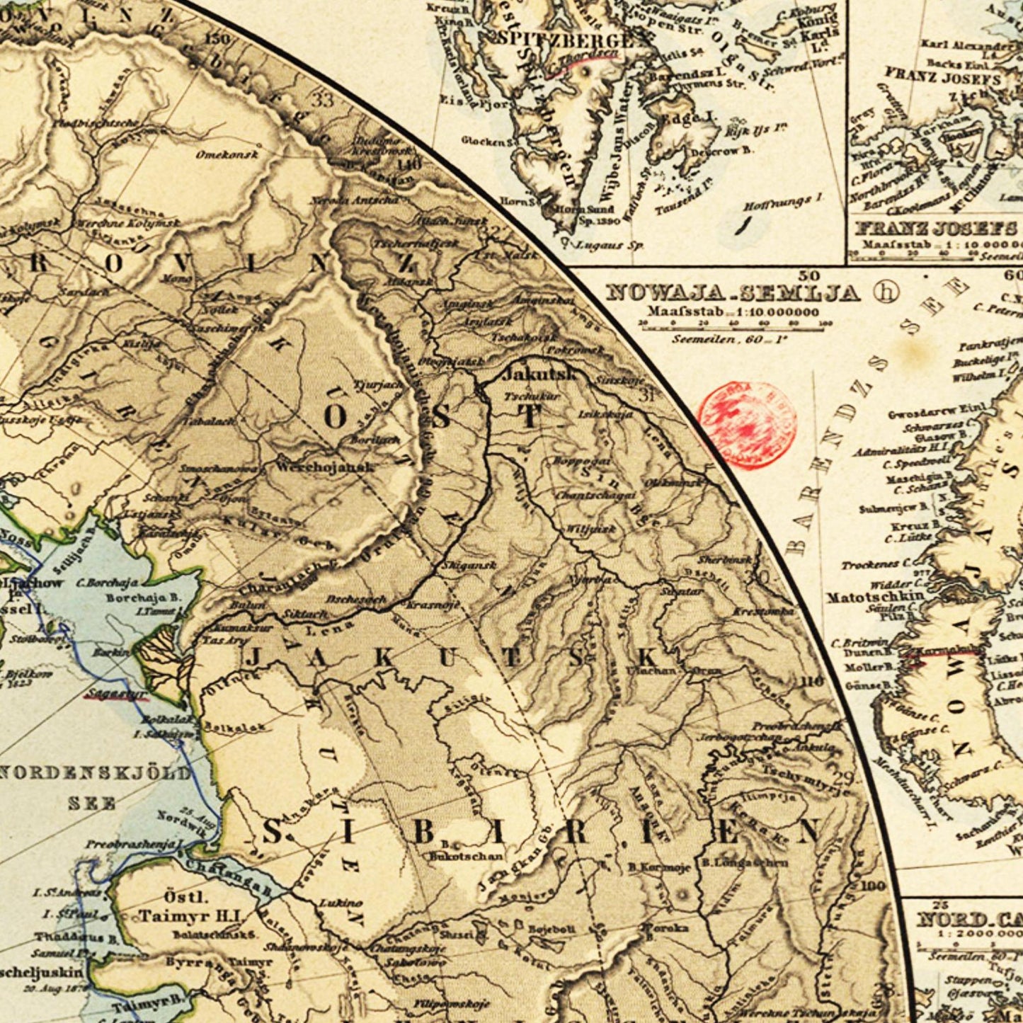 Historische Landkarte Arktis um 1885