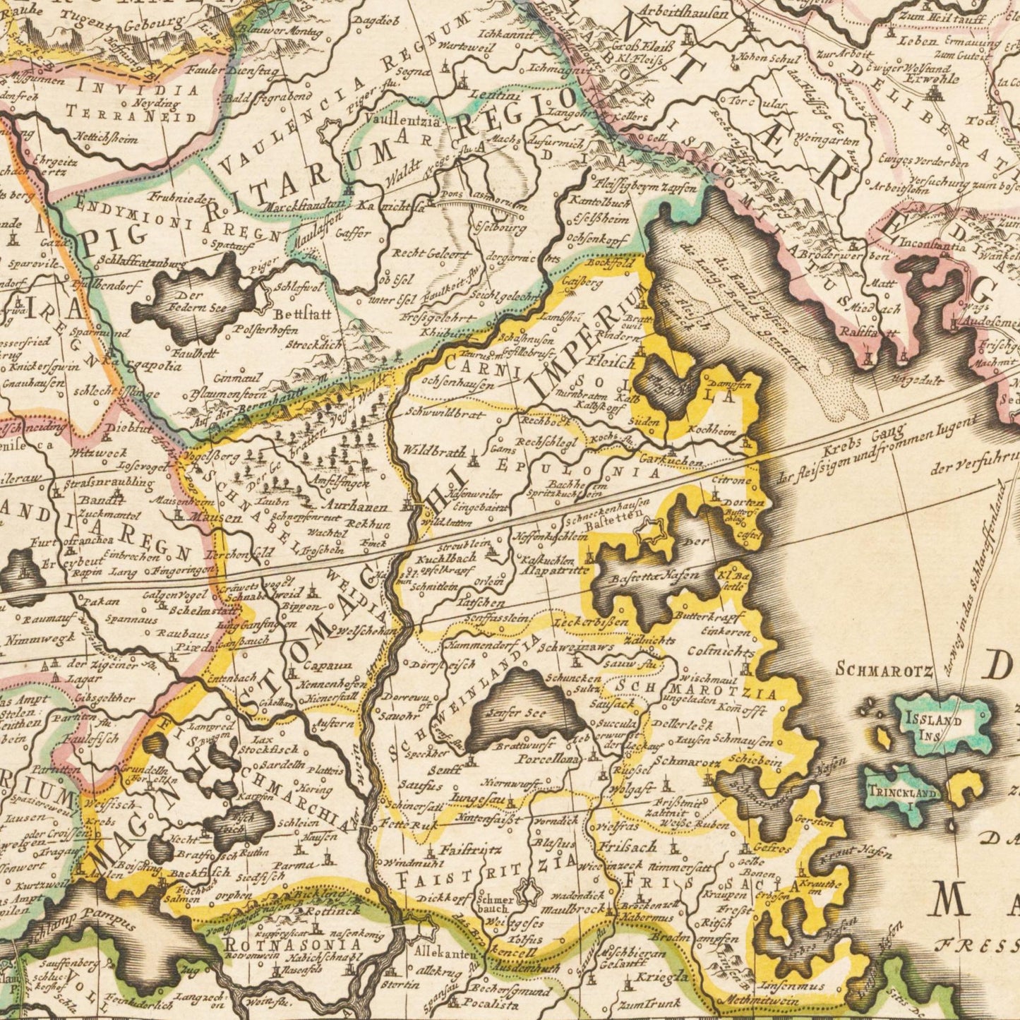 Historische Landkarte Schlaraffenland um 1694