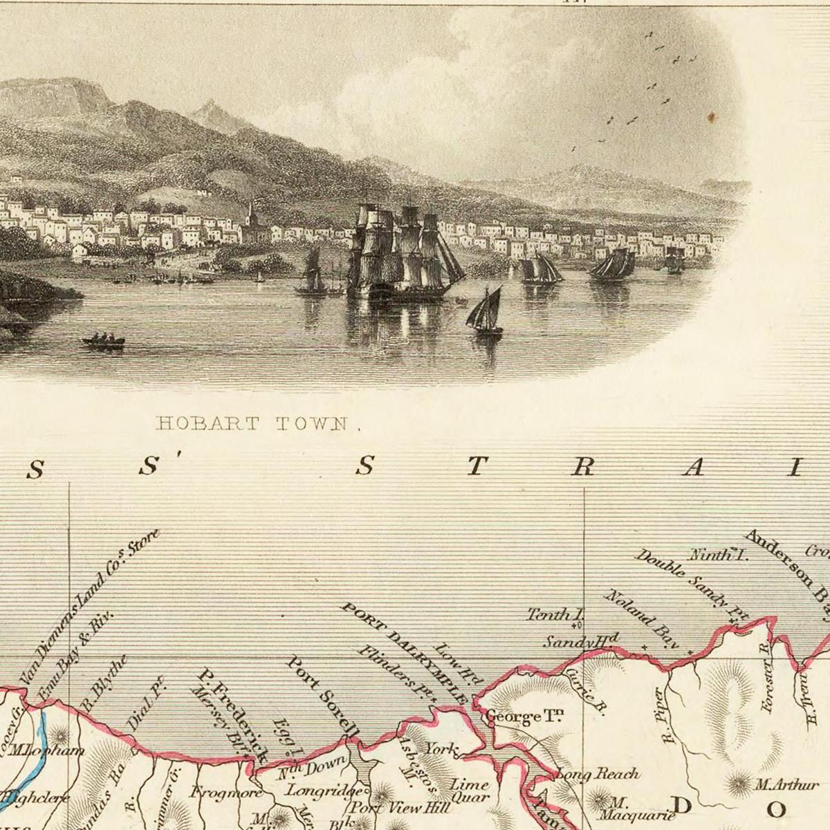 Historische Landkarte Tasmanien um 1850