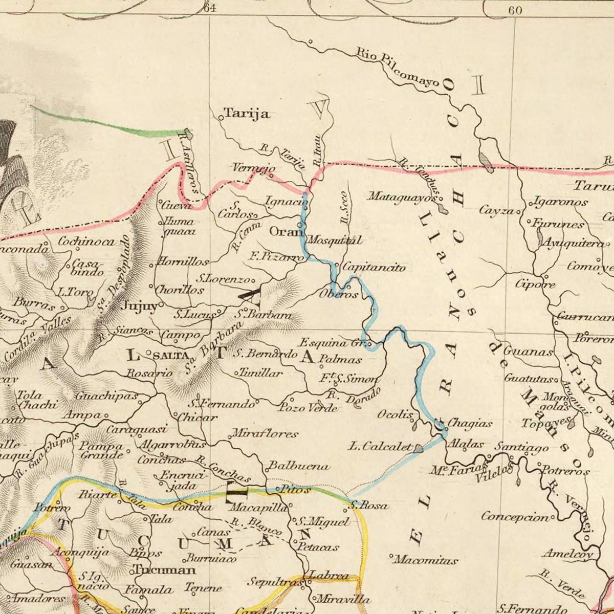 Historische Landkarte Argentinien & Chile um 1850