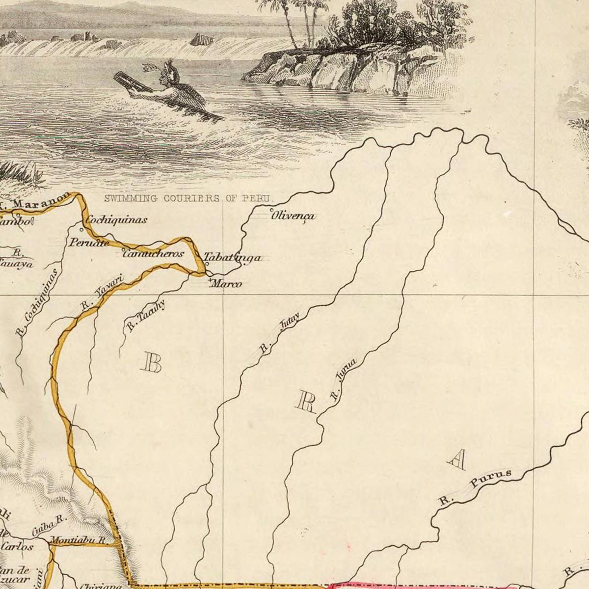 Historische Landkarte Bolivien & Peru um 1850