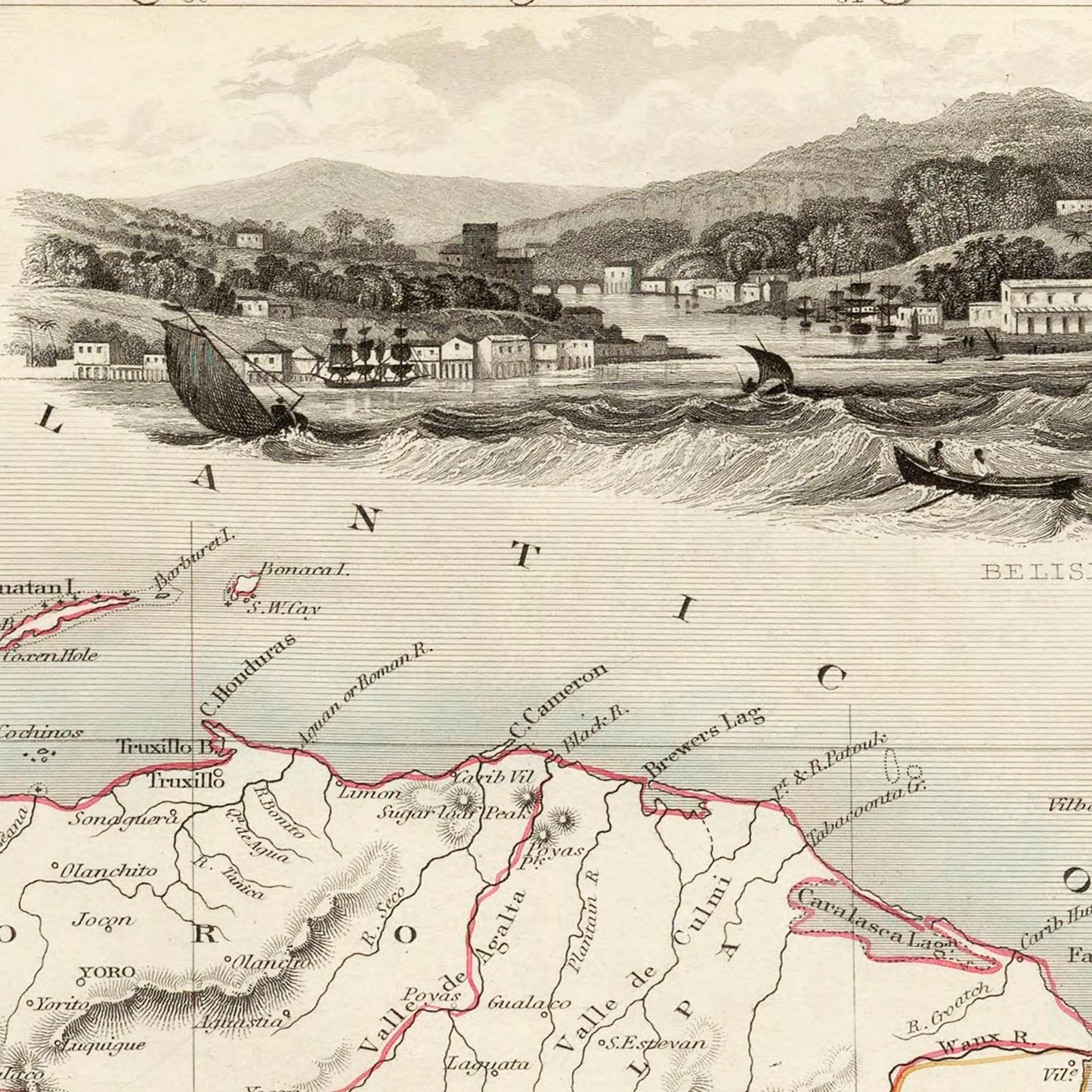 Historische Landkarte Mittelamerika um 1850