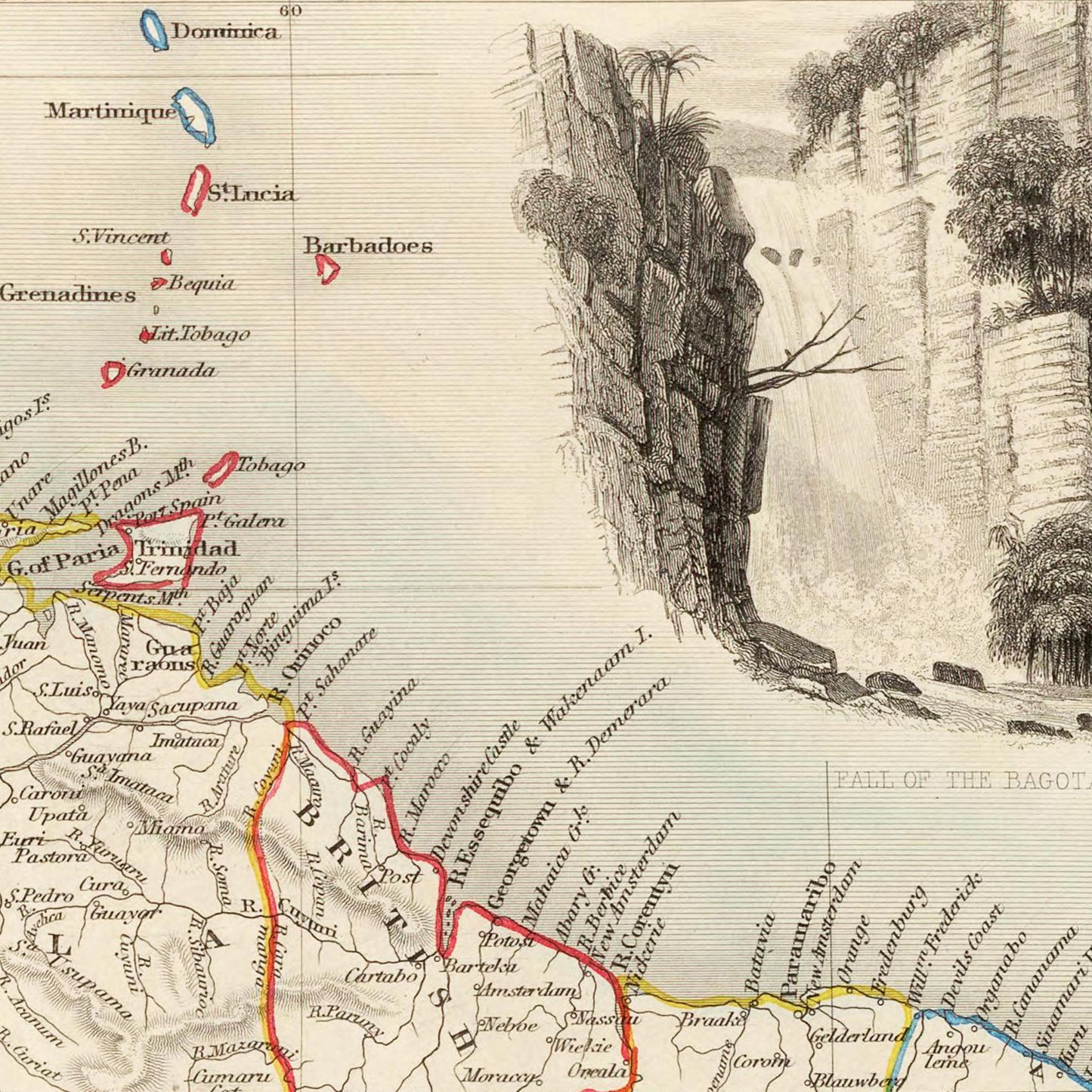 Historische Landkarte Kolumbien & Venezuela um 1850