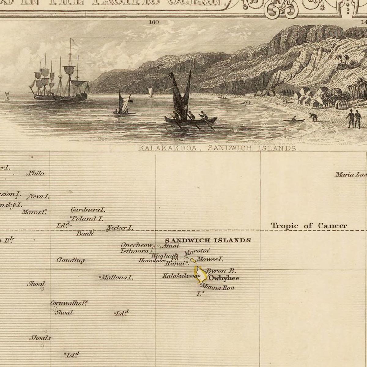 Historische Landkarte Polynesien um 1850