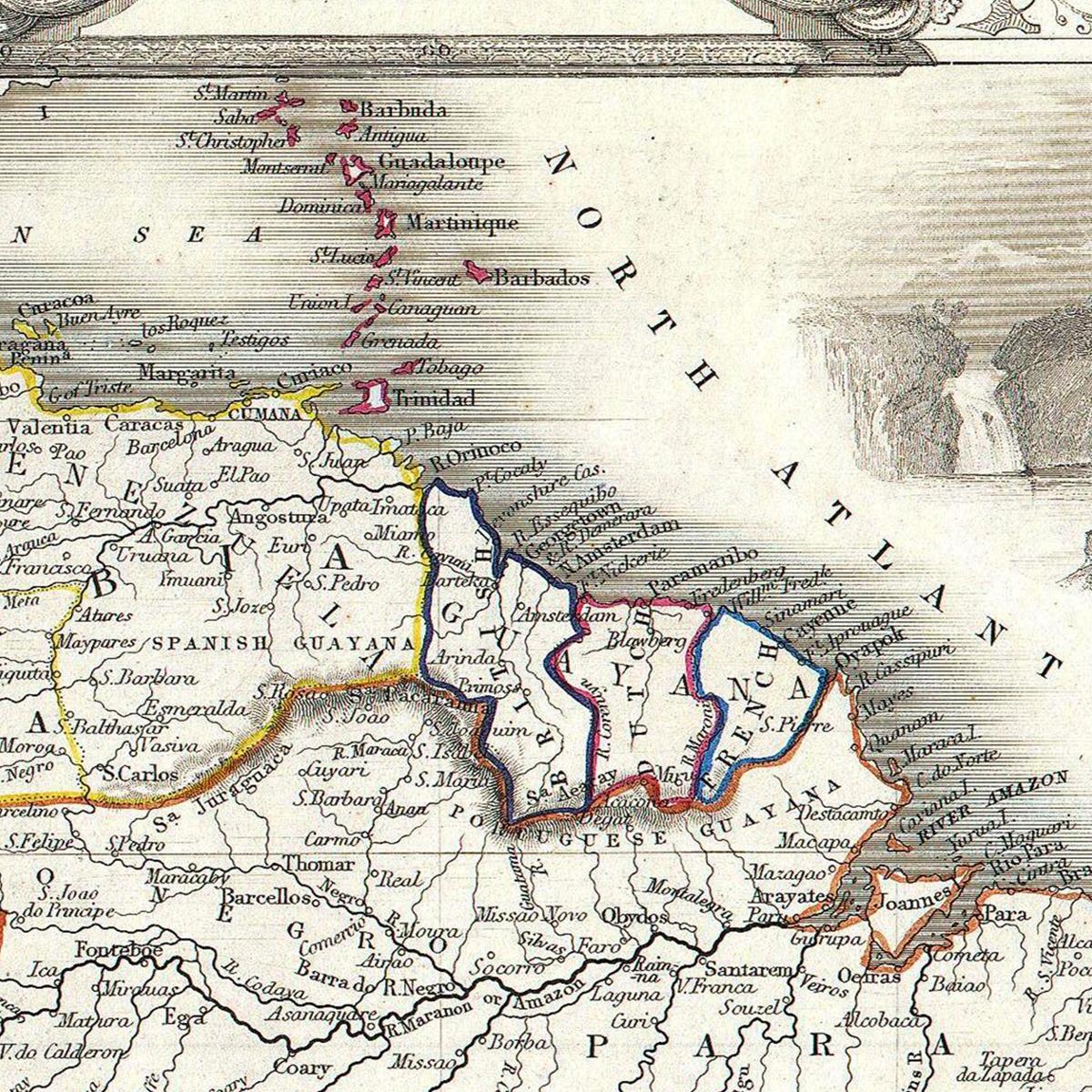 Historische Landkarte Südamerika um 1850
