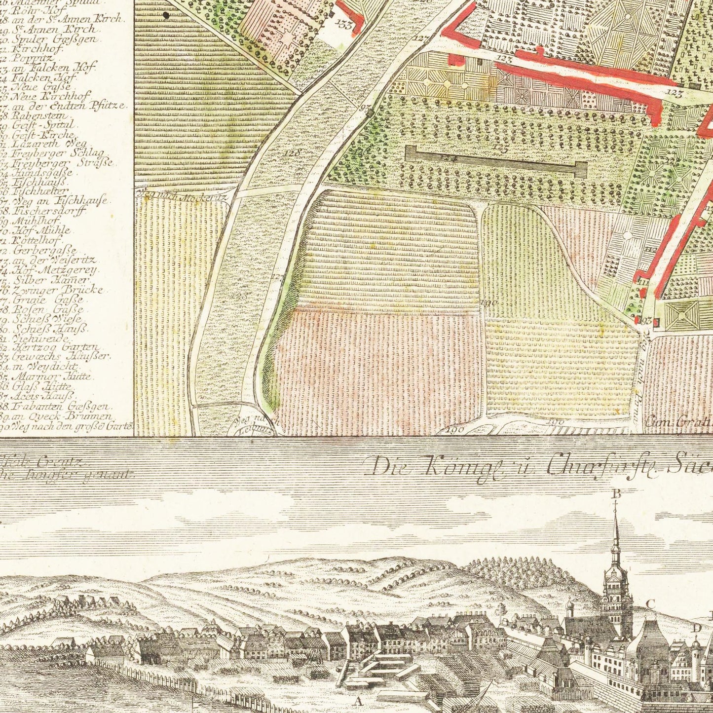 Historischer Stadtplan Dresden um 1750