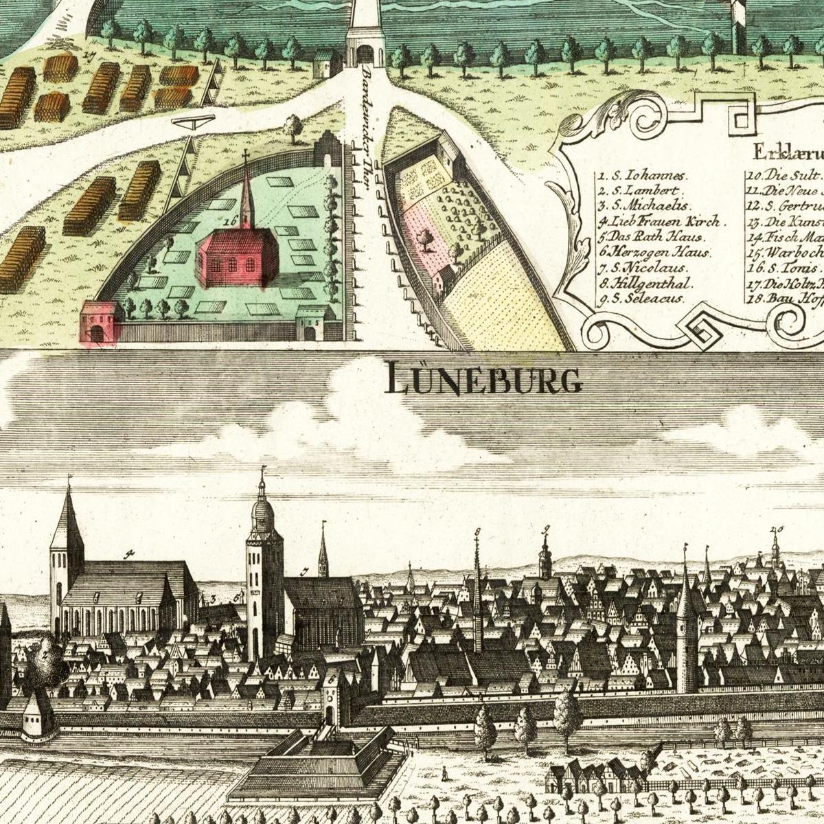 Historische Stadtansicht Lüneburg um 1740