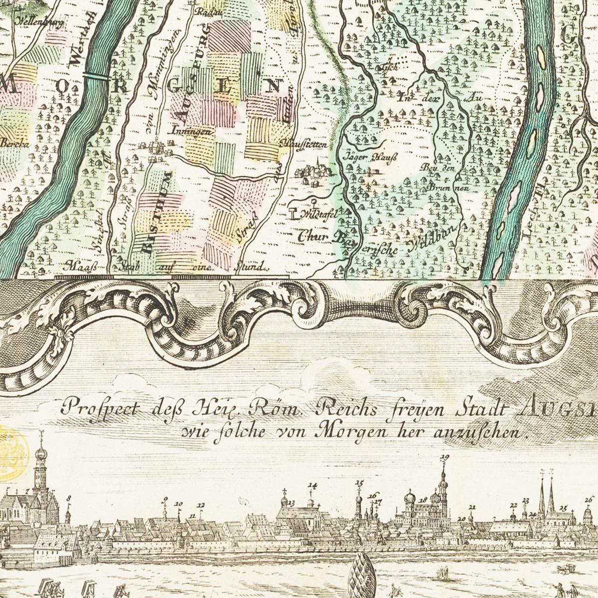 Historische Landkarte Augsburg um 1750