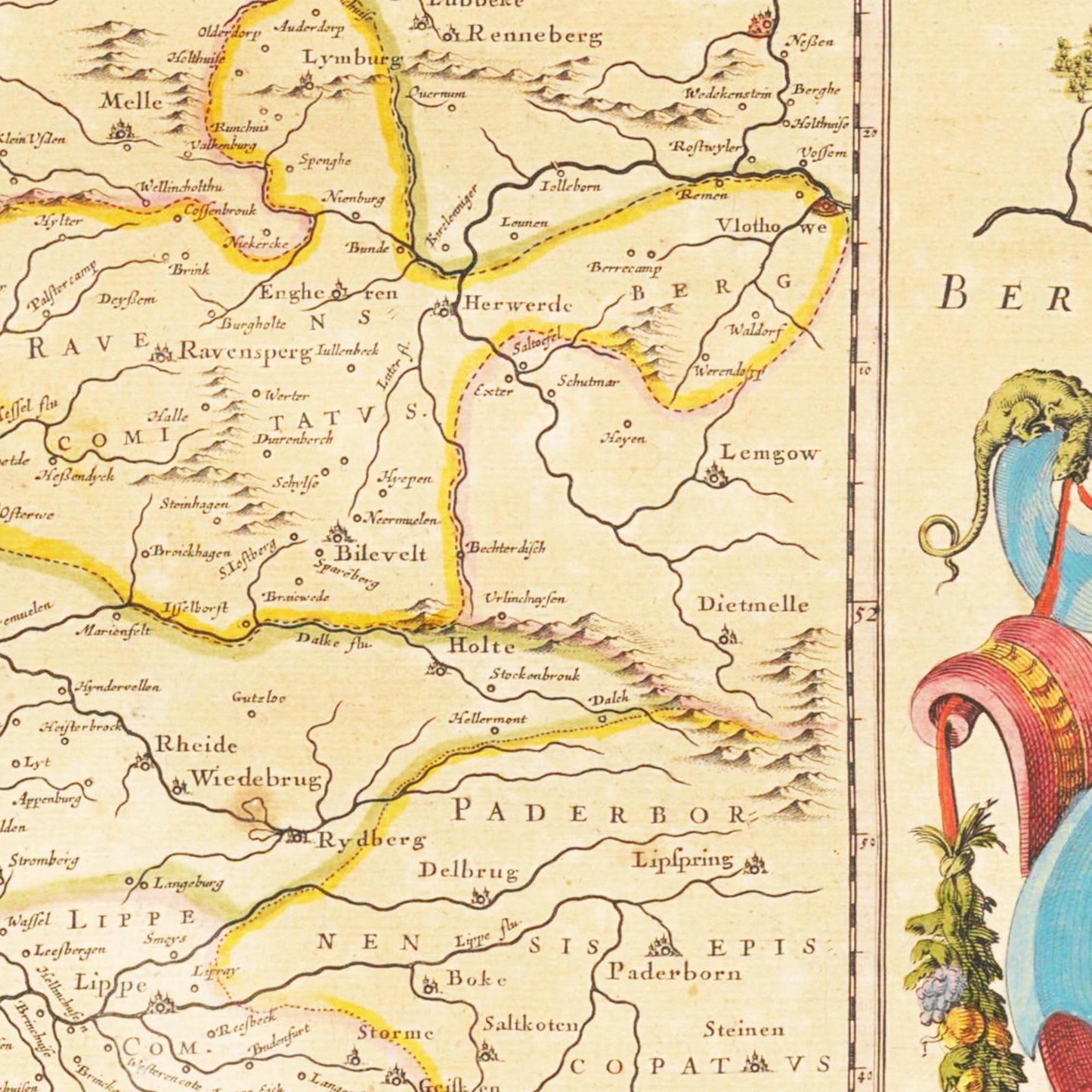 Historische Landkarte Ruhrgebiet um 1635