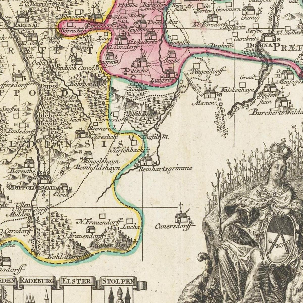 Historische Landkarte Dresden um 1750