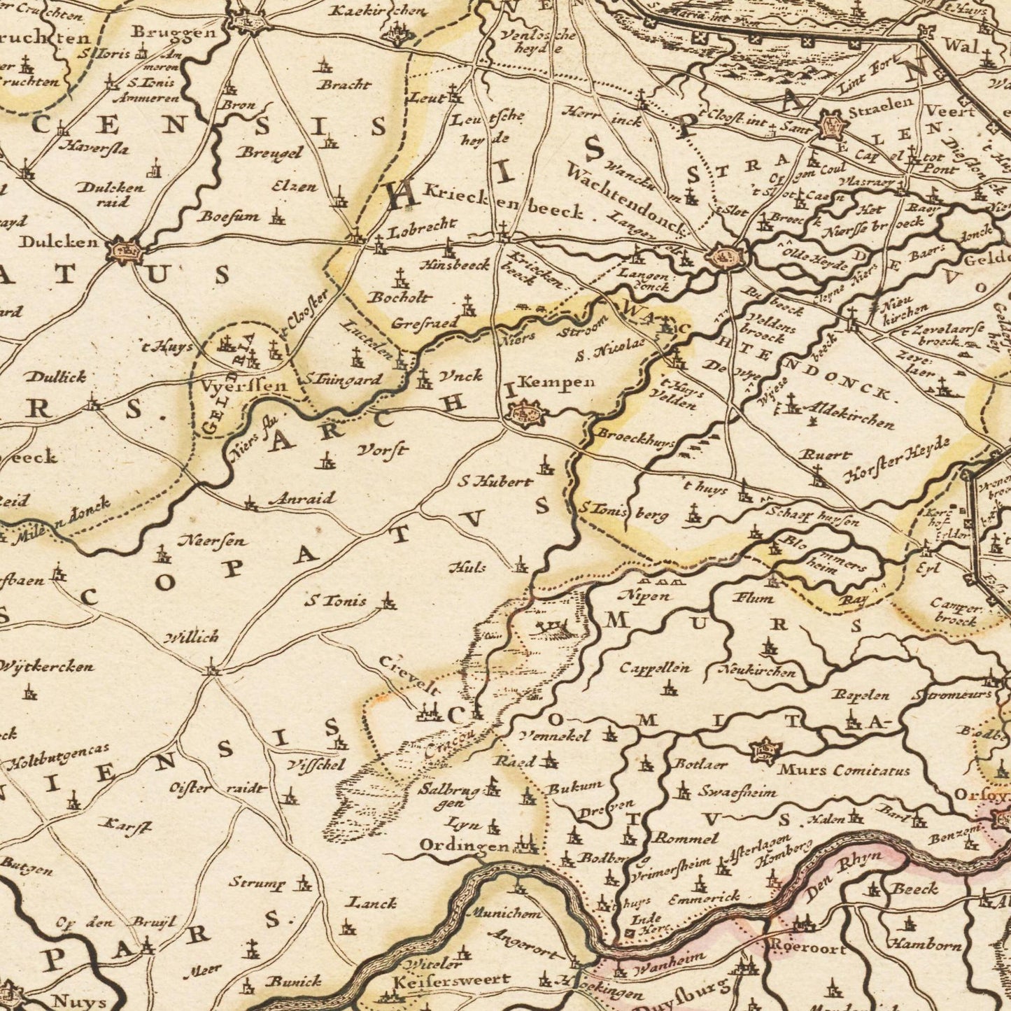 Historische Landkarte Geldern um 1635