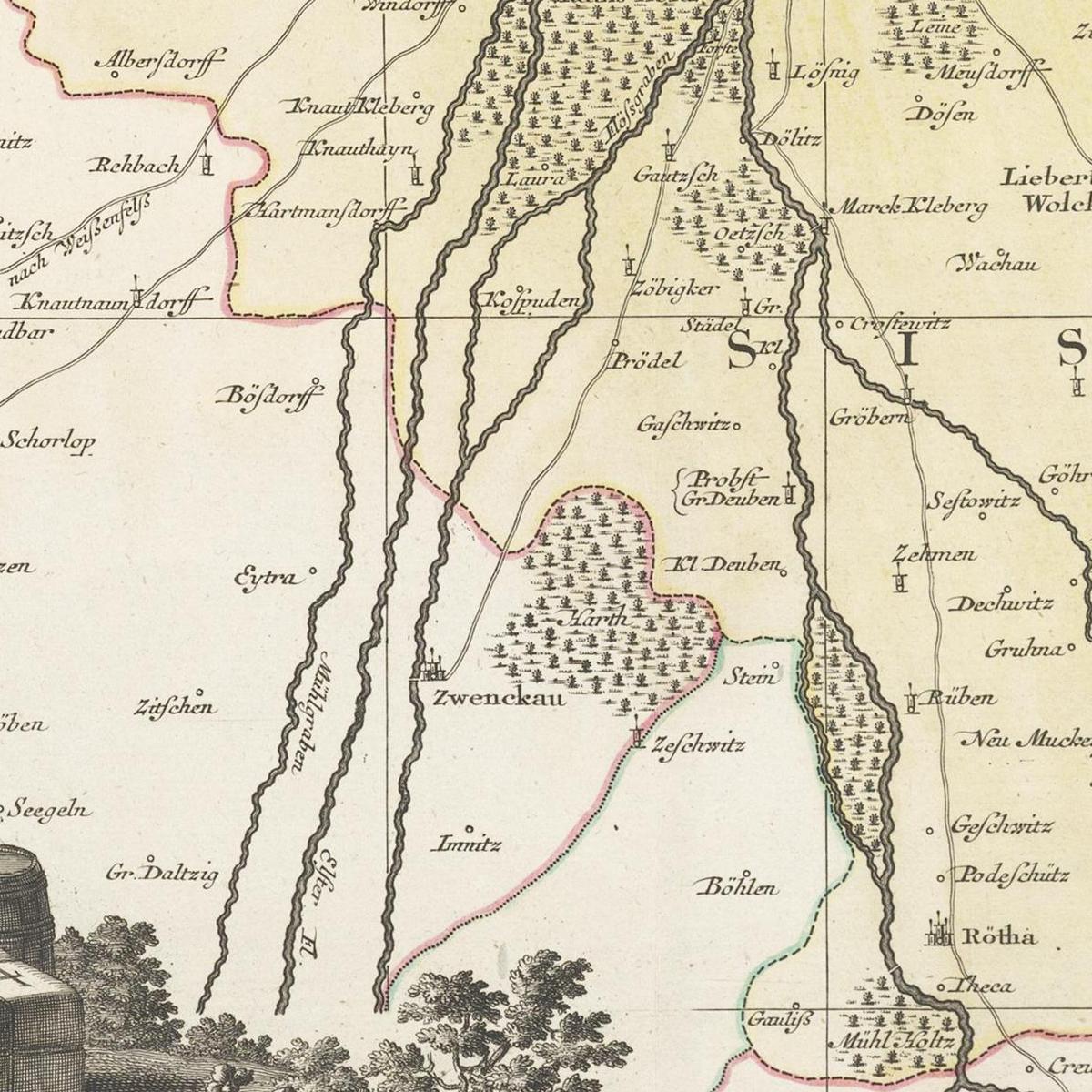 Historische Landkarte Leipzig um 1750