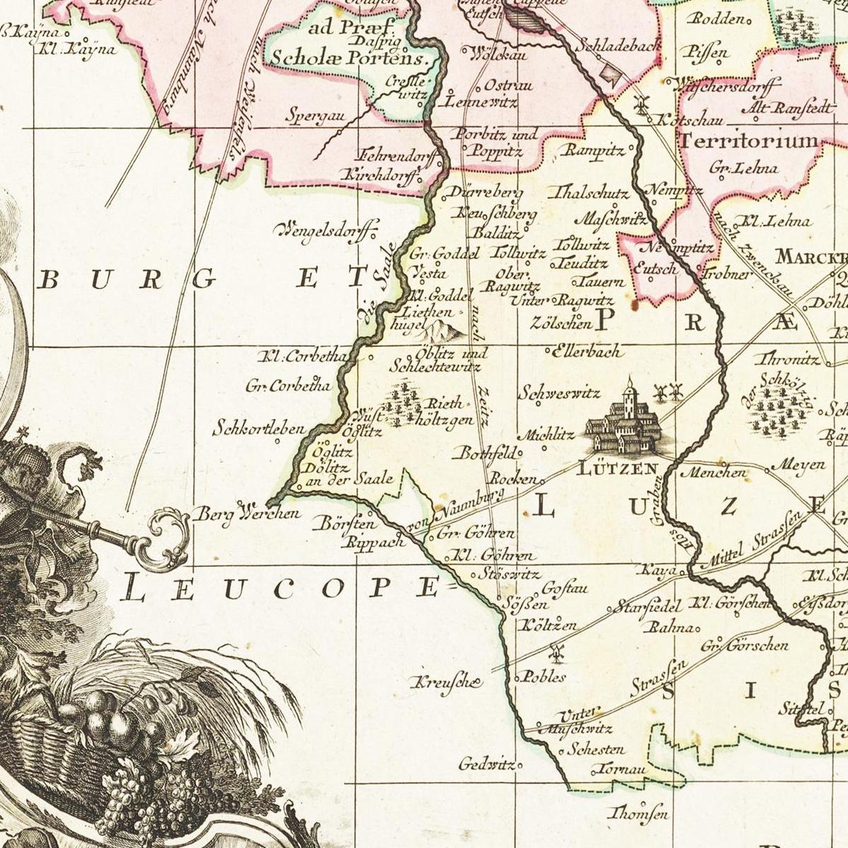 Historische Landkarte Merseburg um 1750