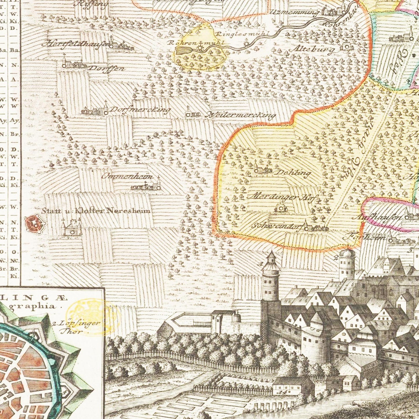 Historische Landkarte Nördlingen um 1738