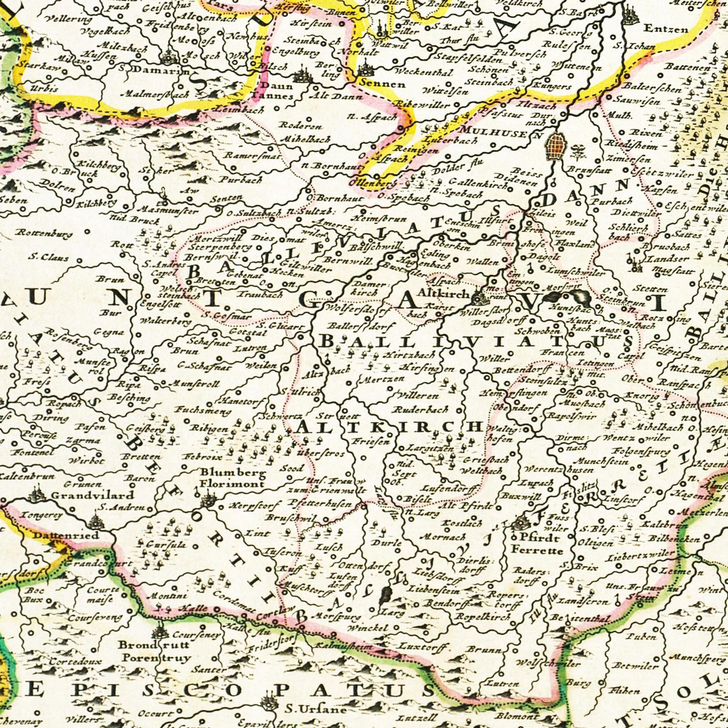 Historische Landkarte Oberrhein um 1700