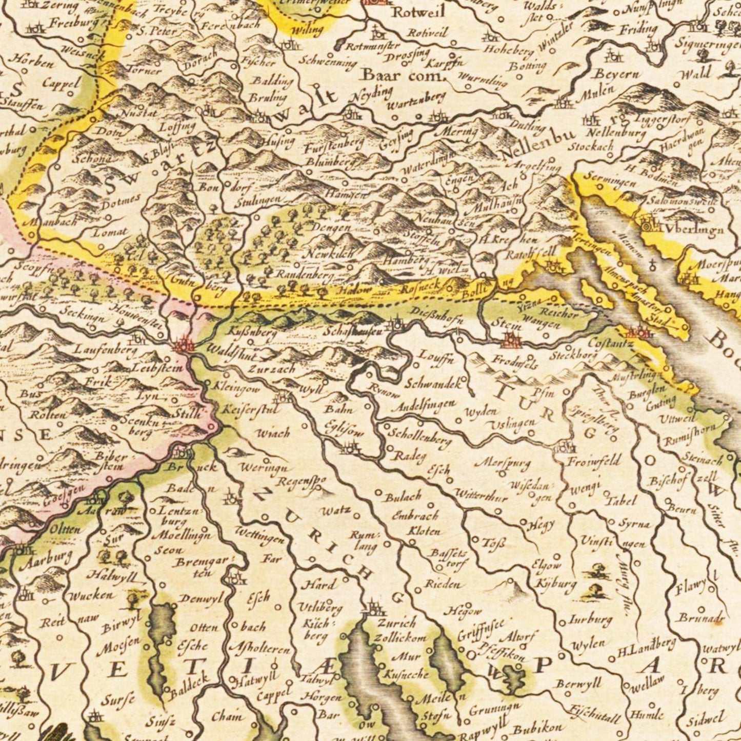 Historische Landkarte Schwaben um 1635