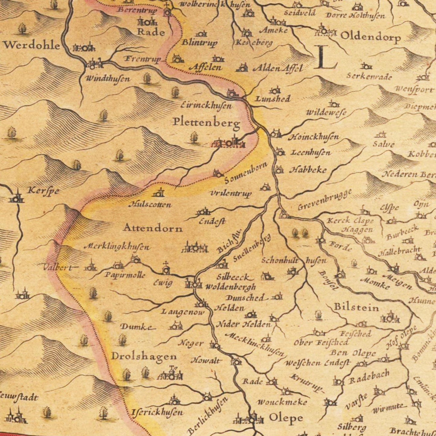 Historische Landkarte Westfalen um 1635