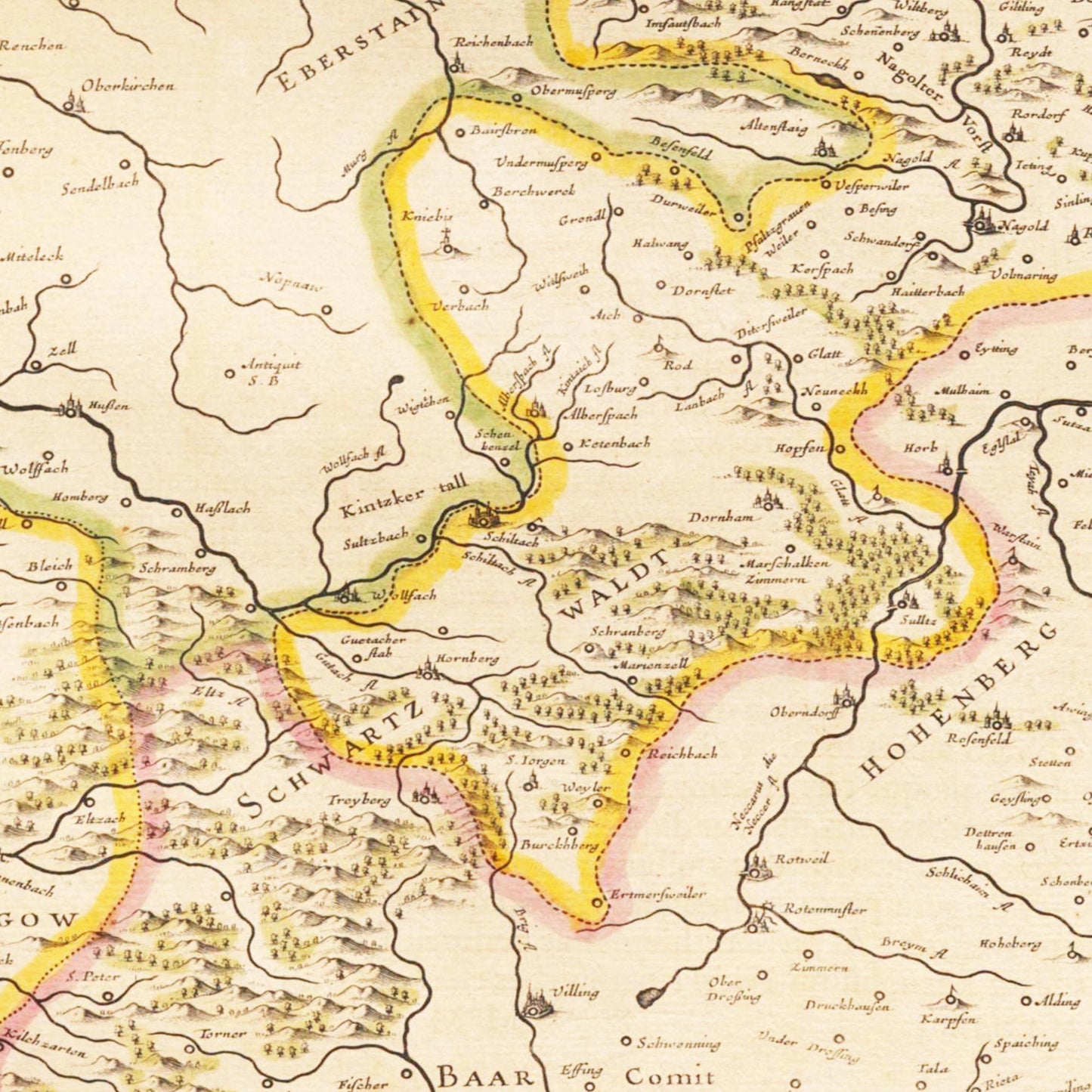 Historische Landkarte Württemberg um 1635