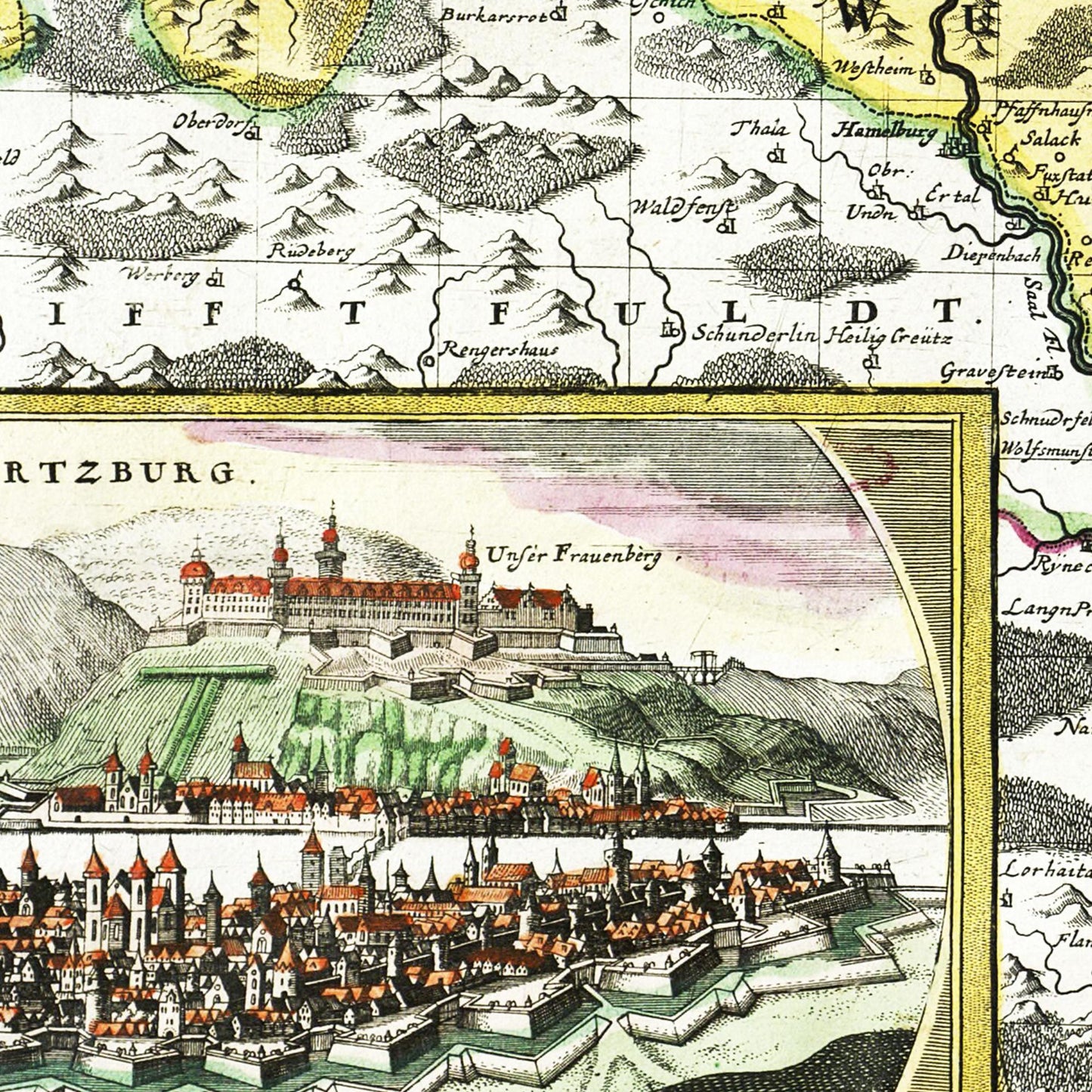 Historische Landkarte Würzburg um 1676