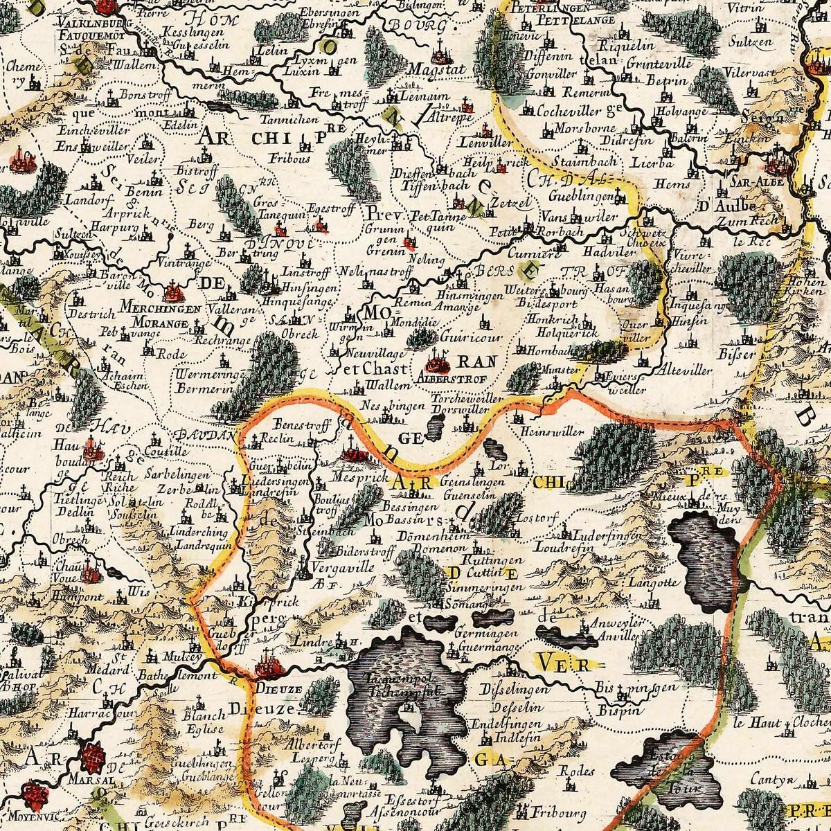 Historische Landkarte Saarland um 1656