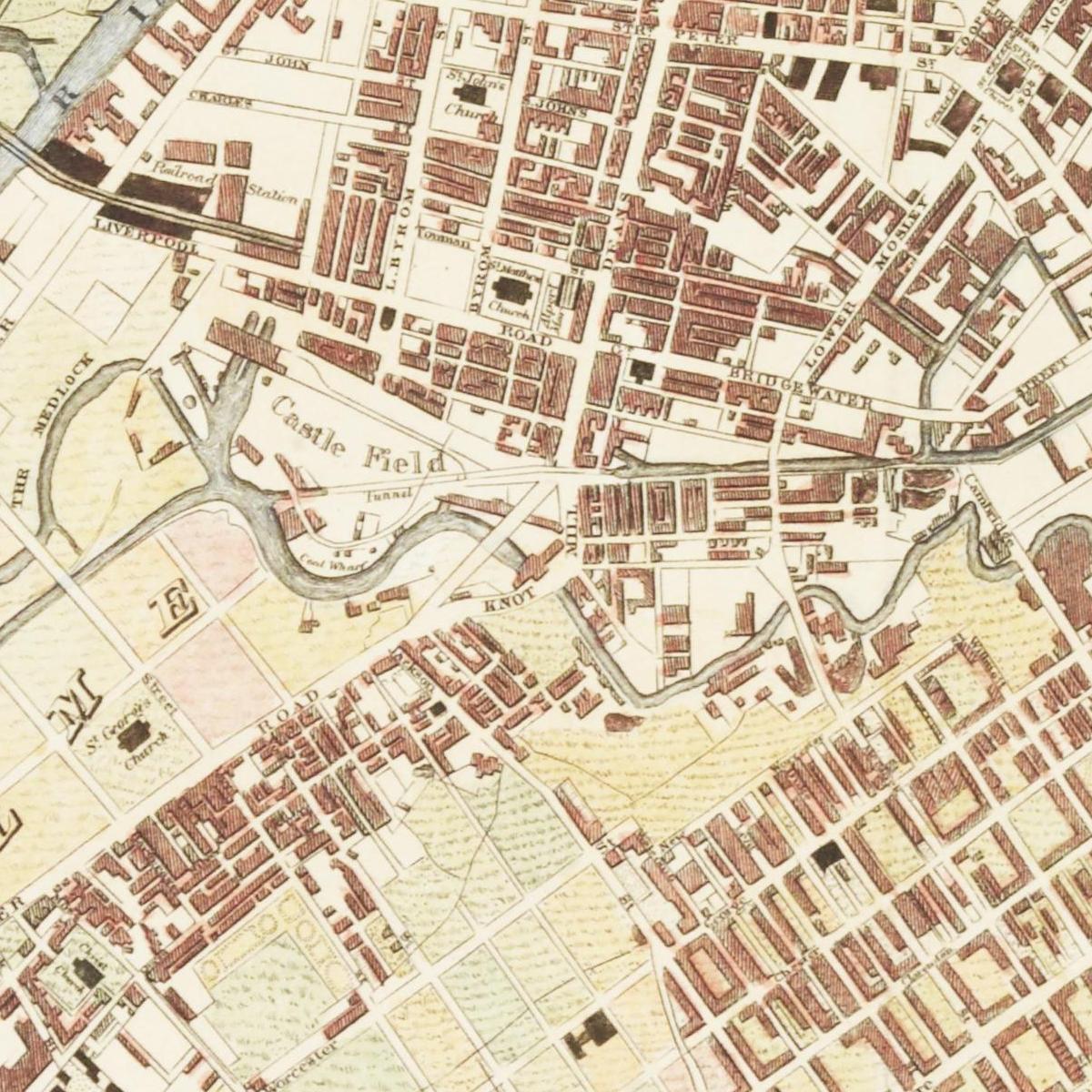 Historischer Stadtplan Manchester um 1844