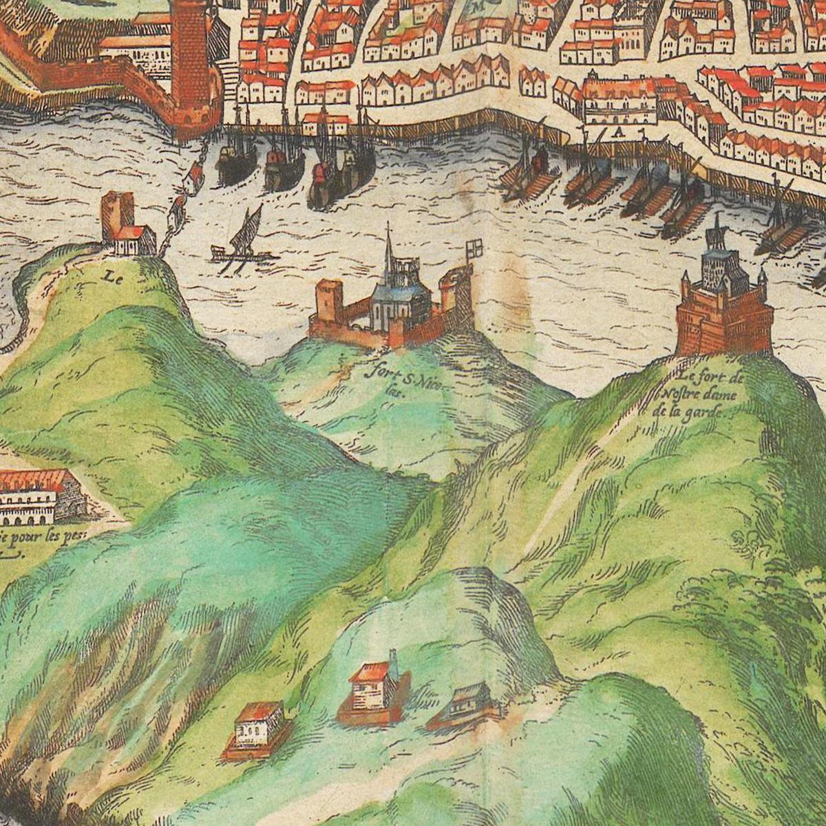 Historische Stadtansicht Marseille um 1609