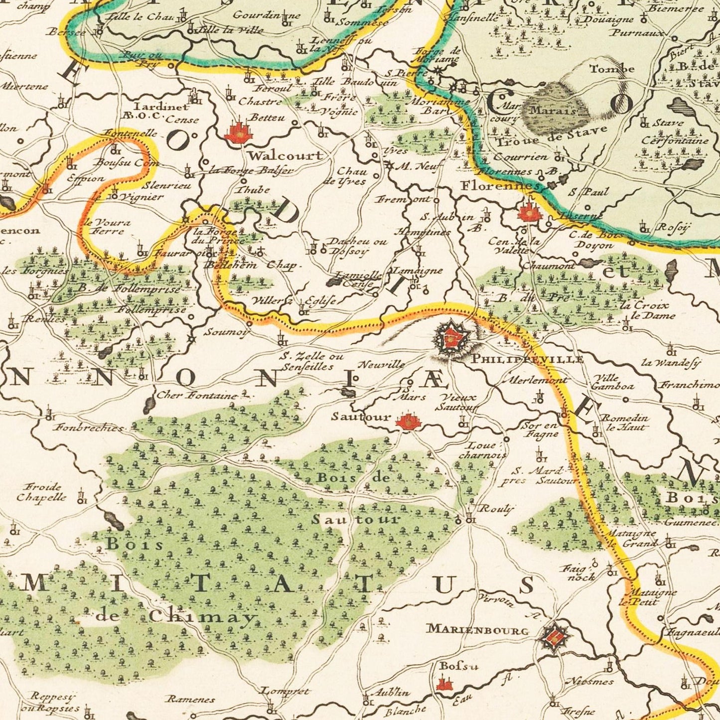 Historische Landkarte Namur um 1670