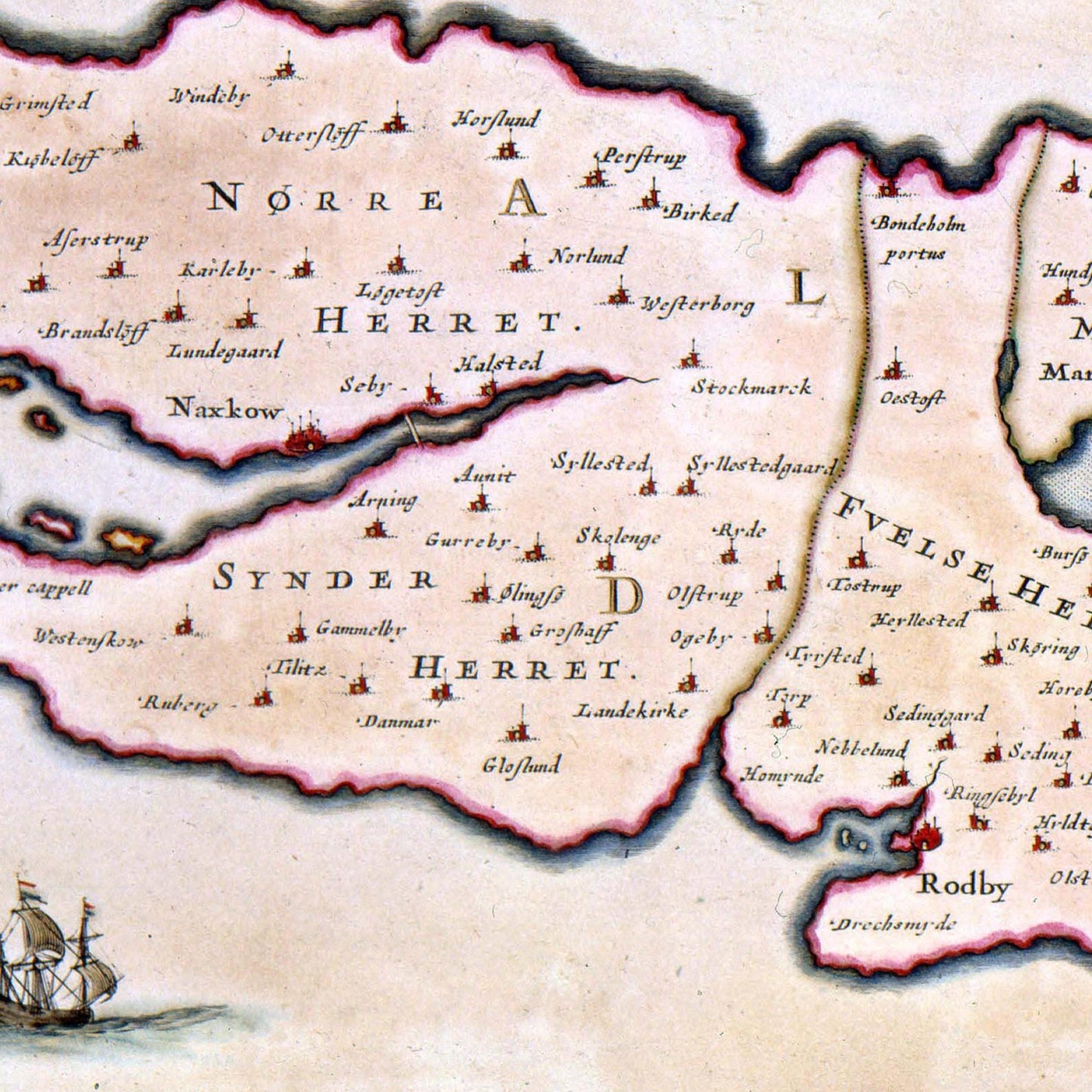 Historische Landkarte Lolland um 1690