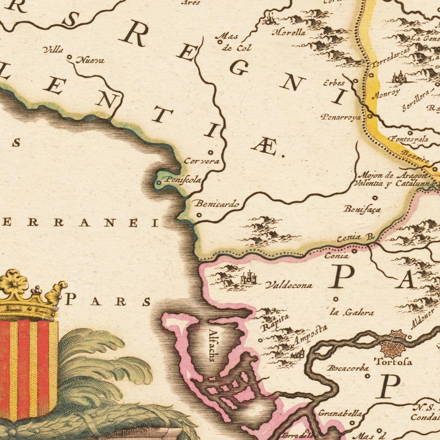 Historische Landkarte Aragonien um 1698