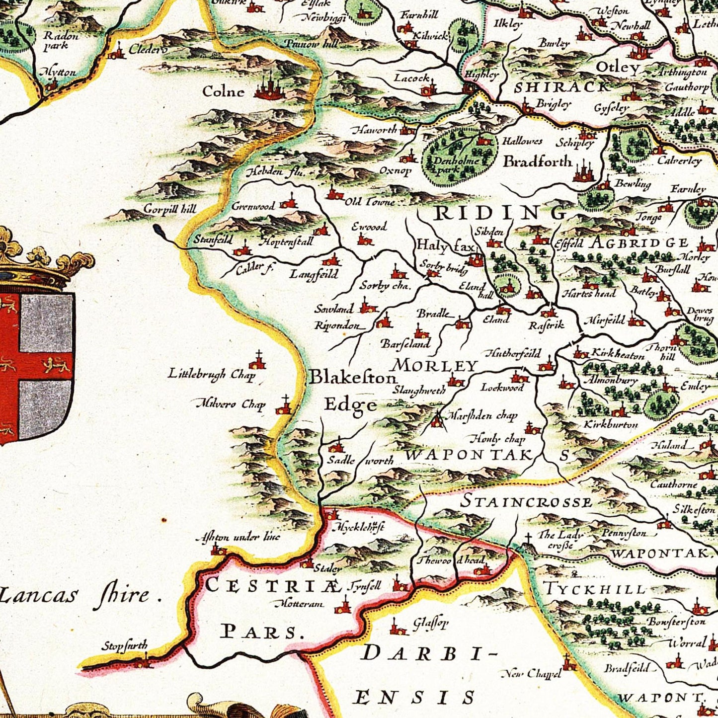Historische Landkarte Yorkshire um 1646