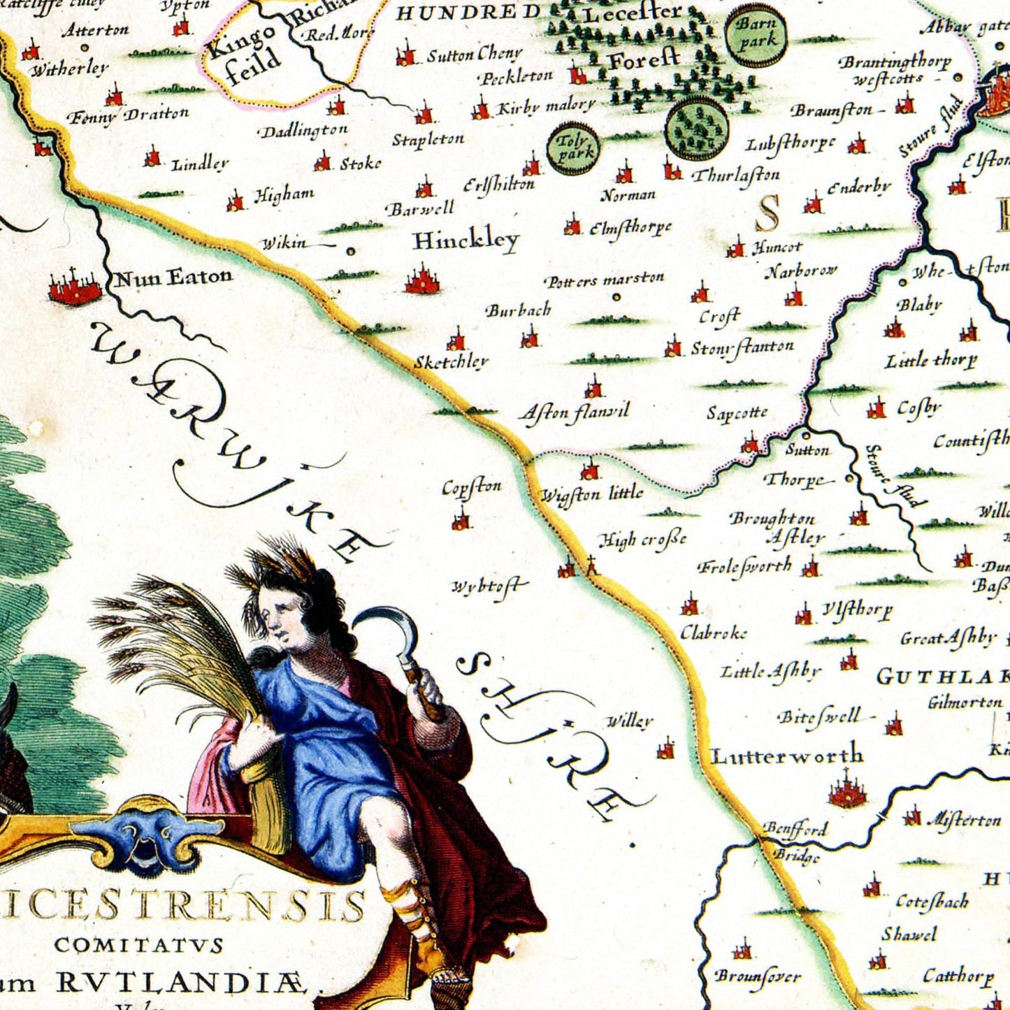 Historische Landkarte Leicestershire um 1646