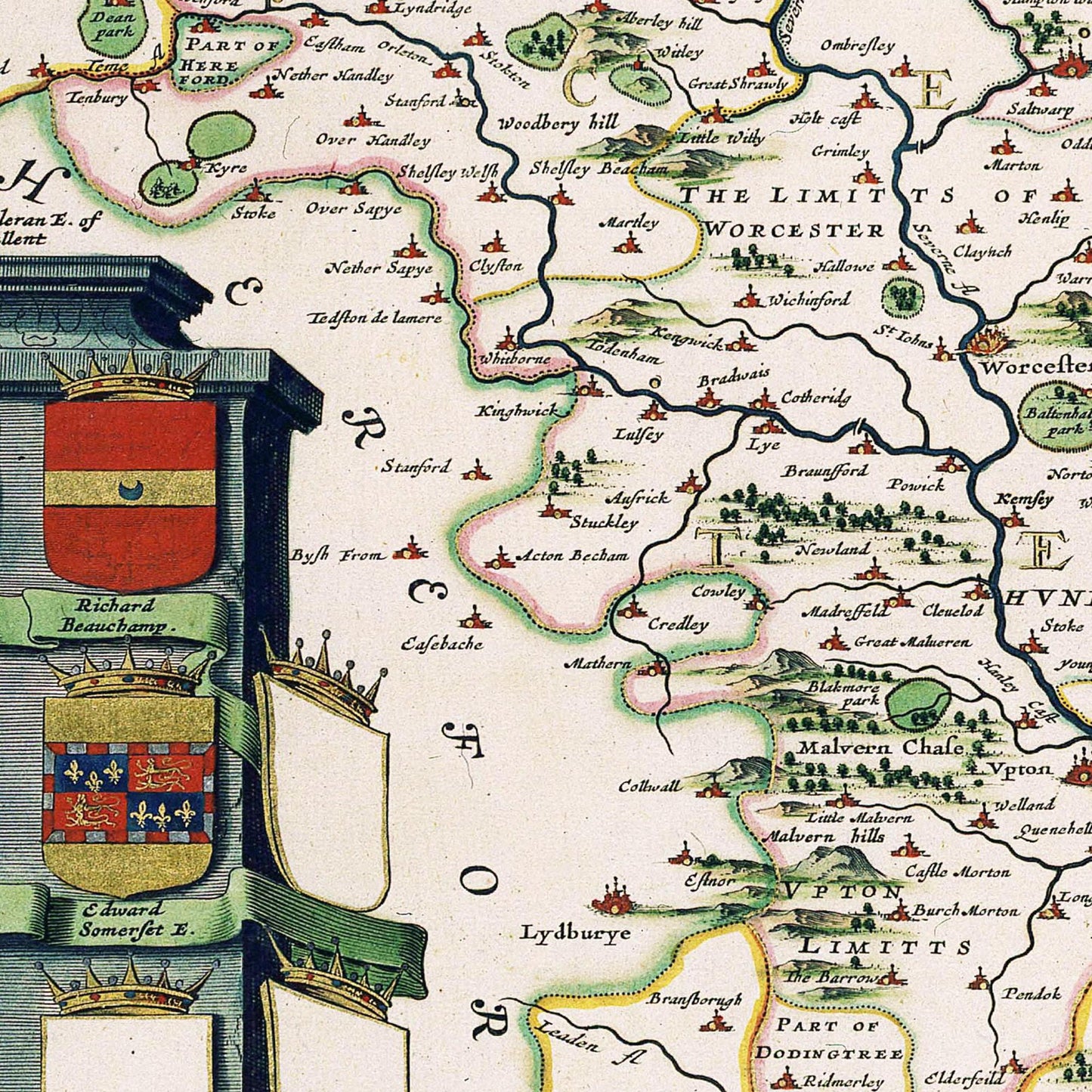 Historische Landkarte Worcestershire um 1646