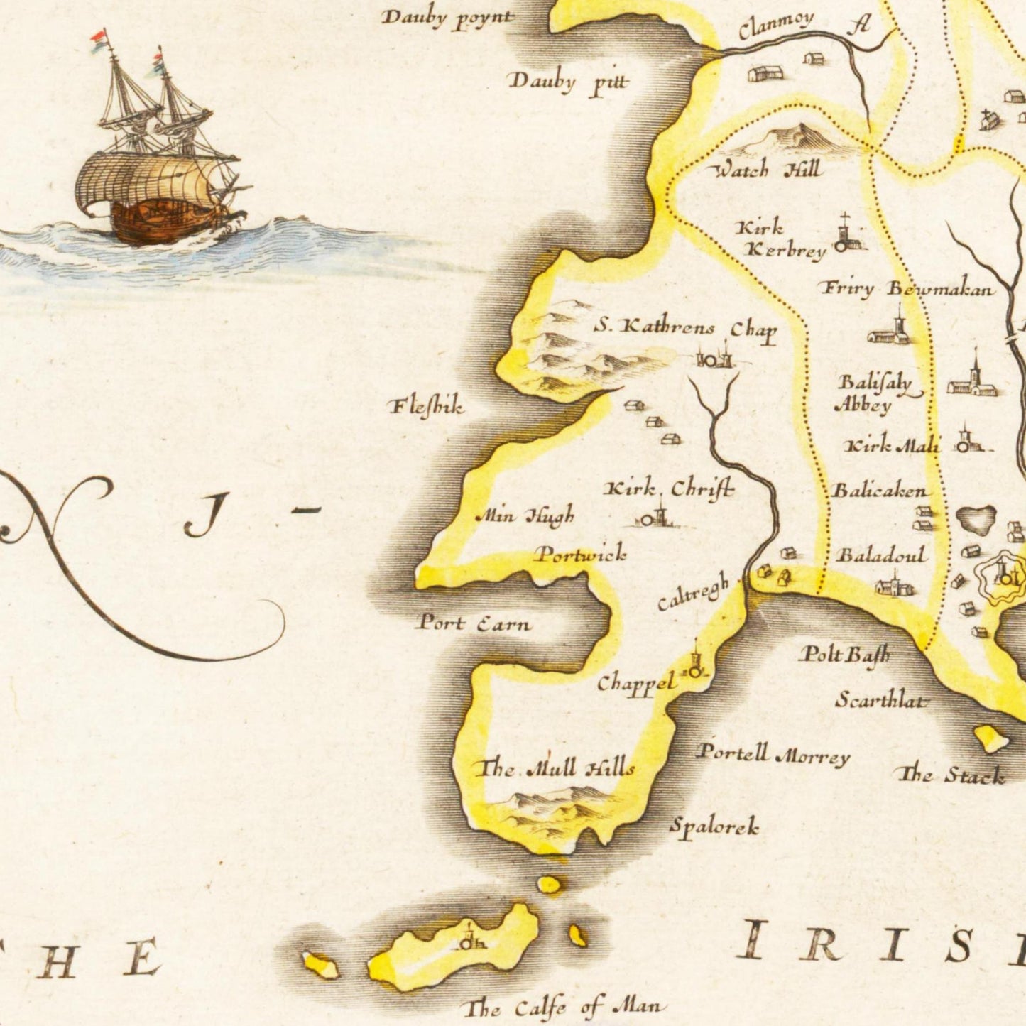 Historische Landkarte Isle of Man um 1635