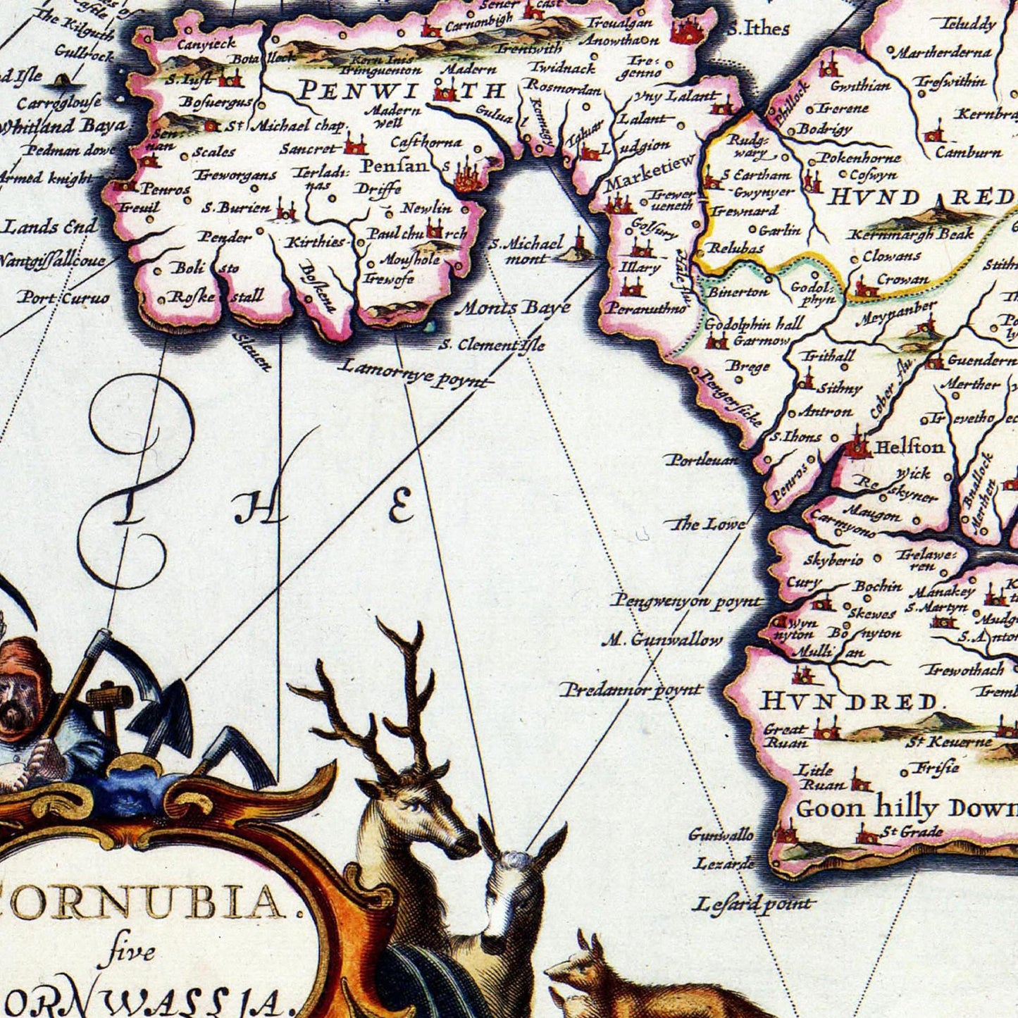 Historische Landkarte Cornwall um 1646