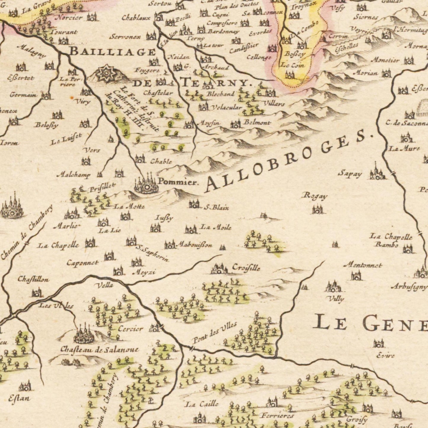 Historische Landkarte Genfer See um 1635