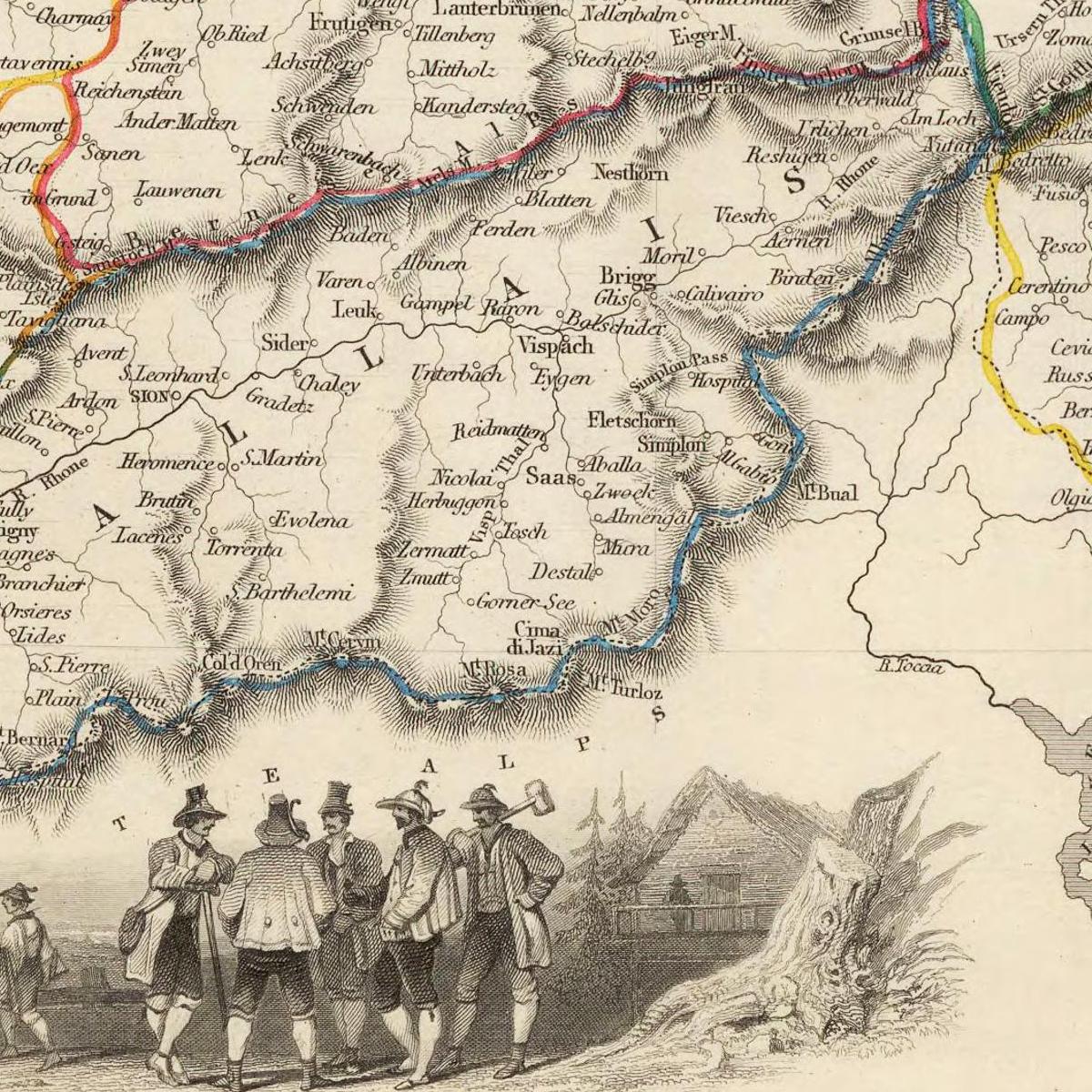 Historische Landkarte Schweiz um 1850