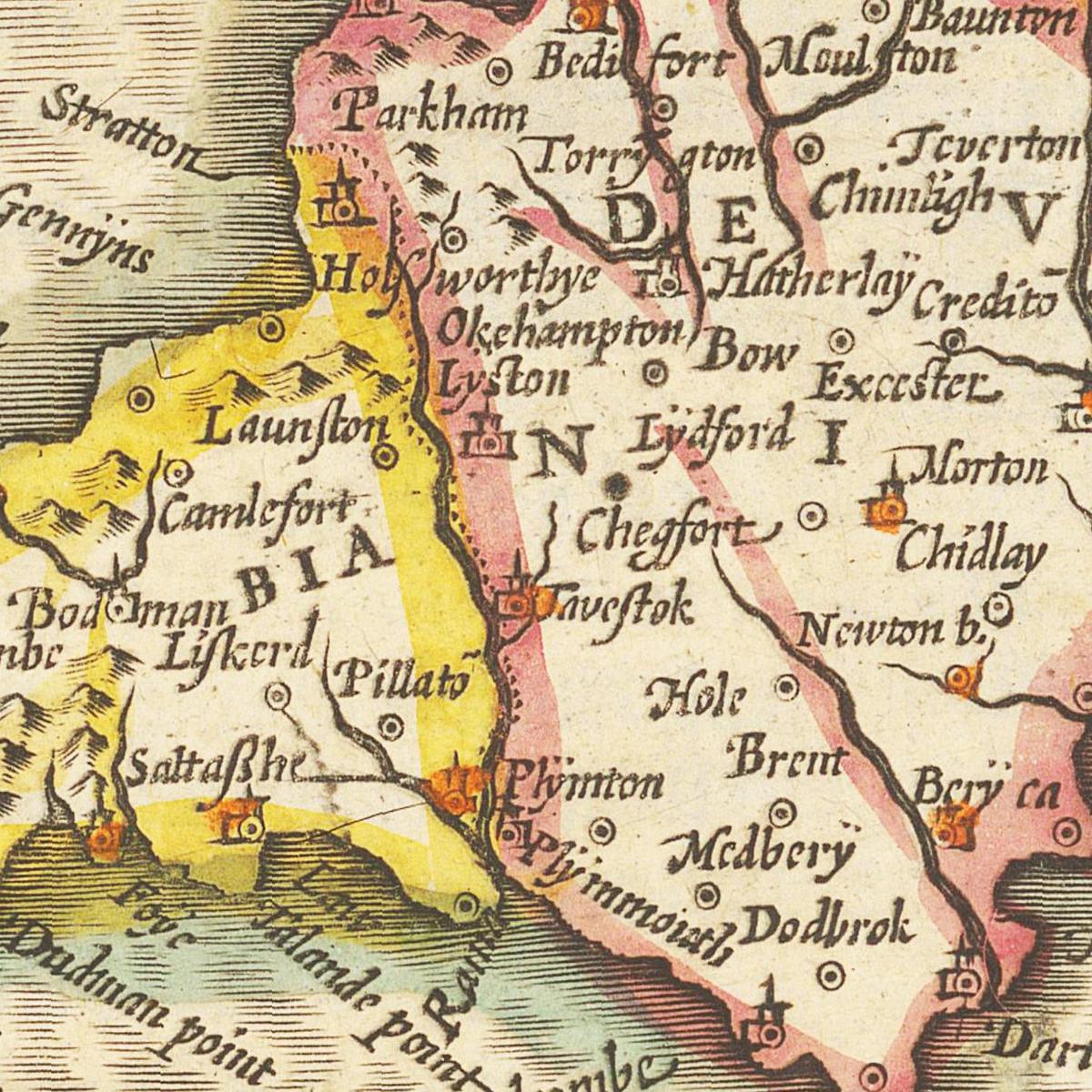 Historische Landkarte Cornwall um 1609