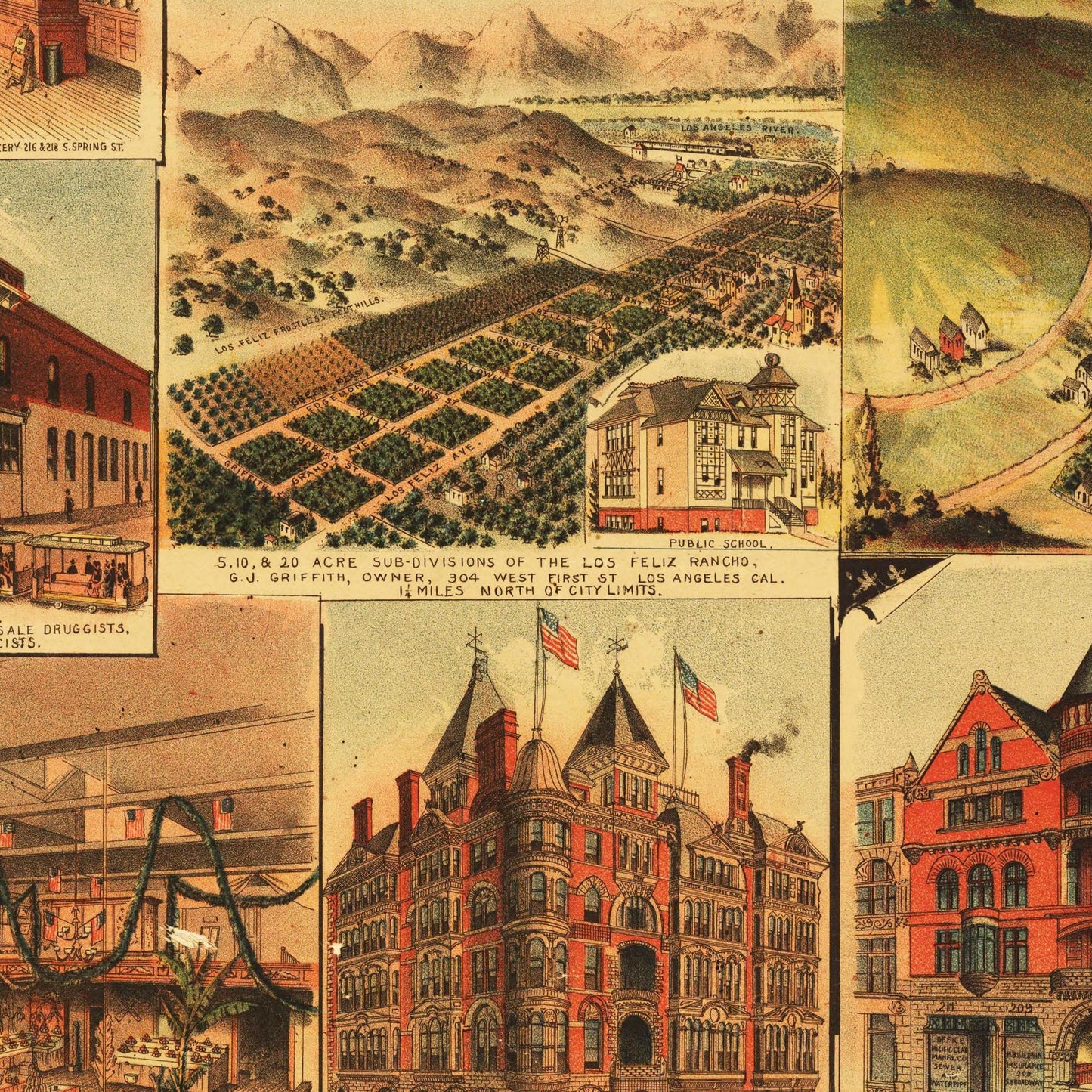 Historische Stadtansicht Los Angeles um 1891