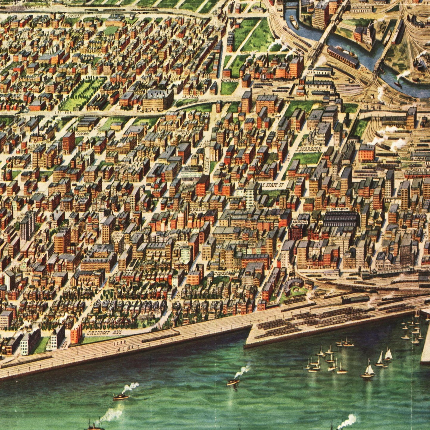 Historische Stadtansicht Chicago um 1918