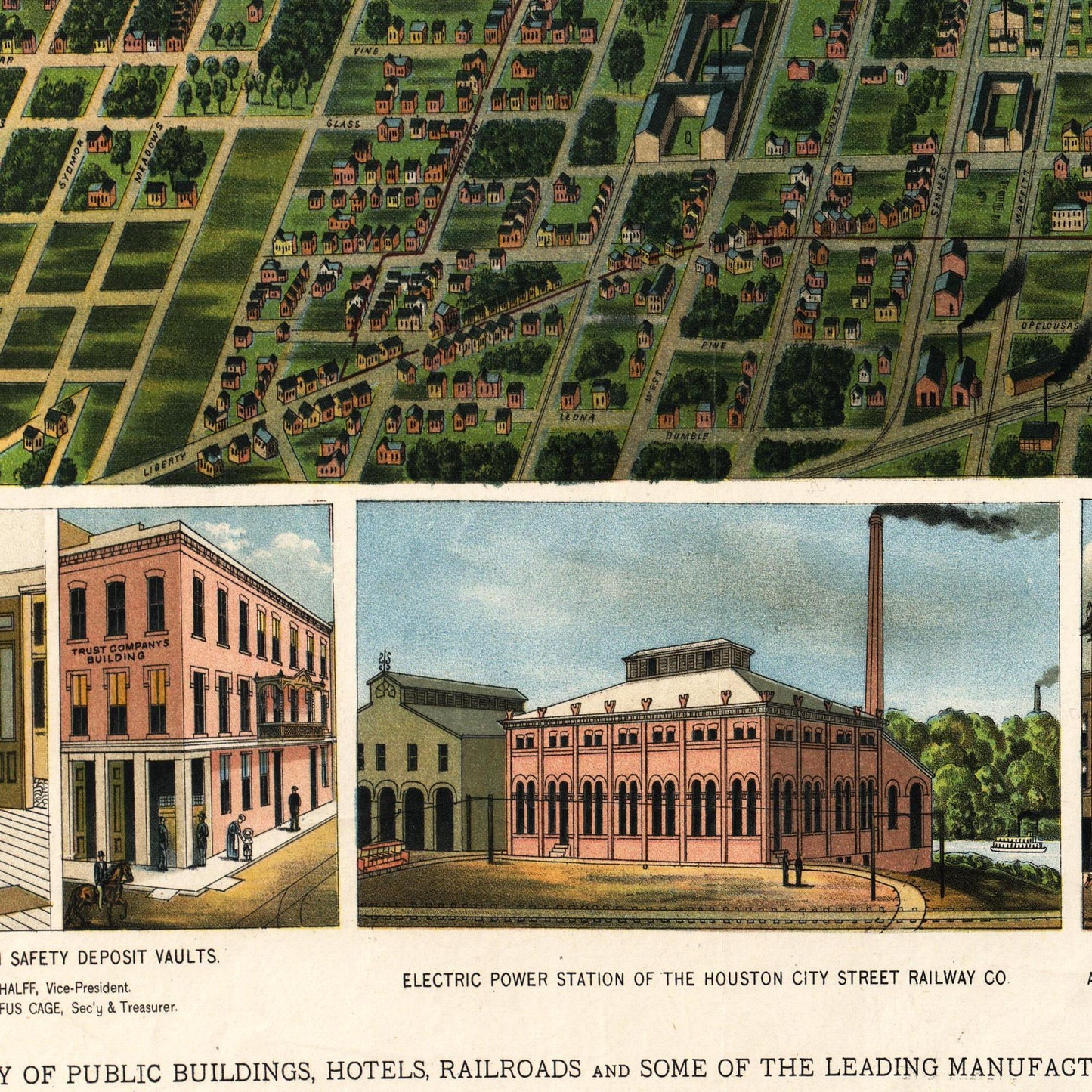 Historische Stadtansicht Houston um 1891