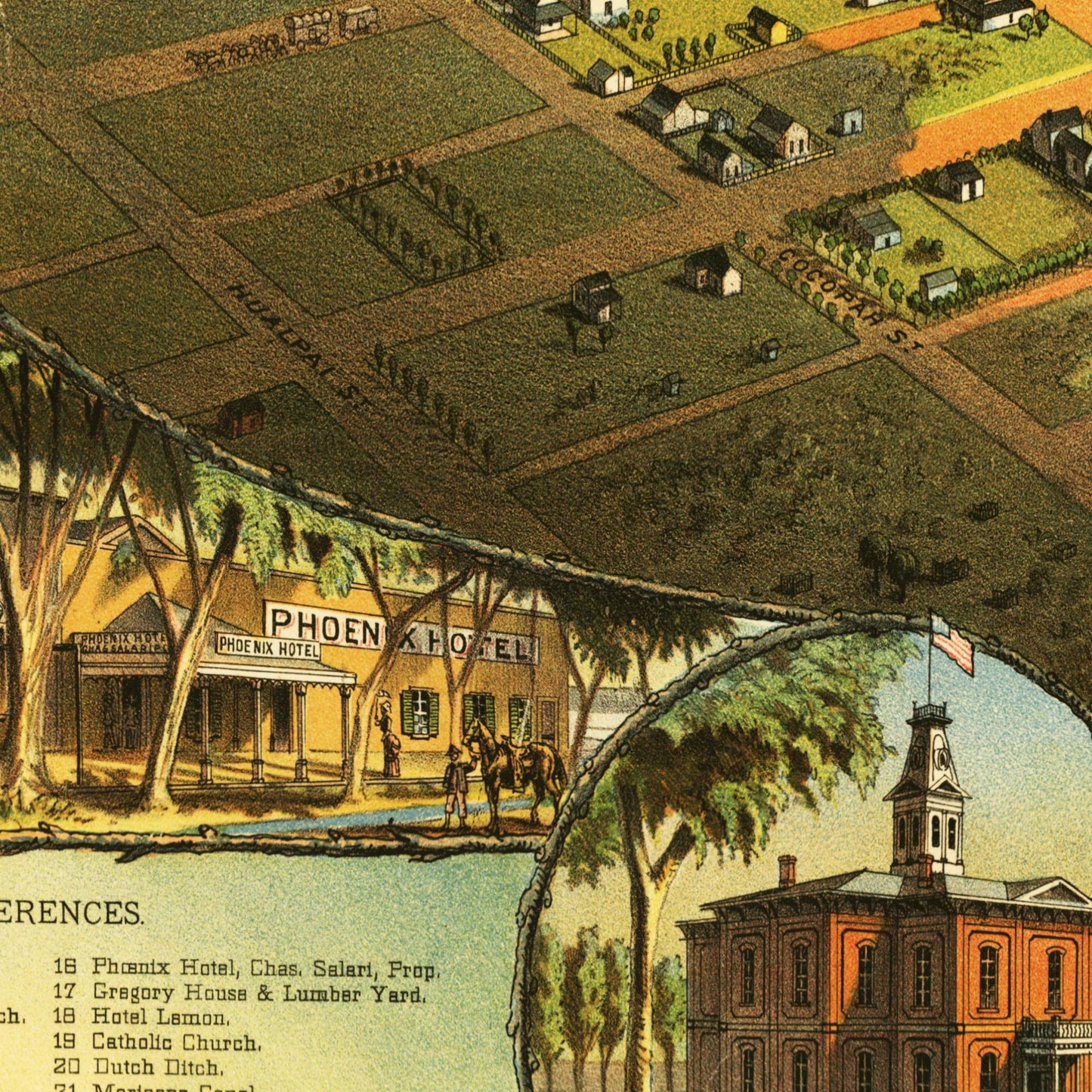 Historische Stadtansicht Phoenix um 1885