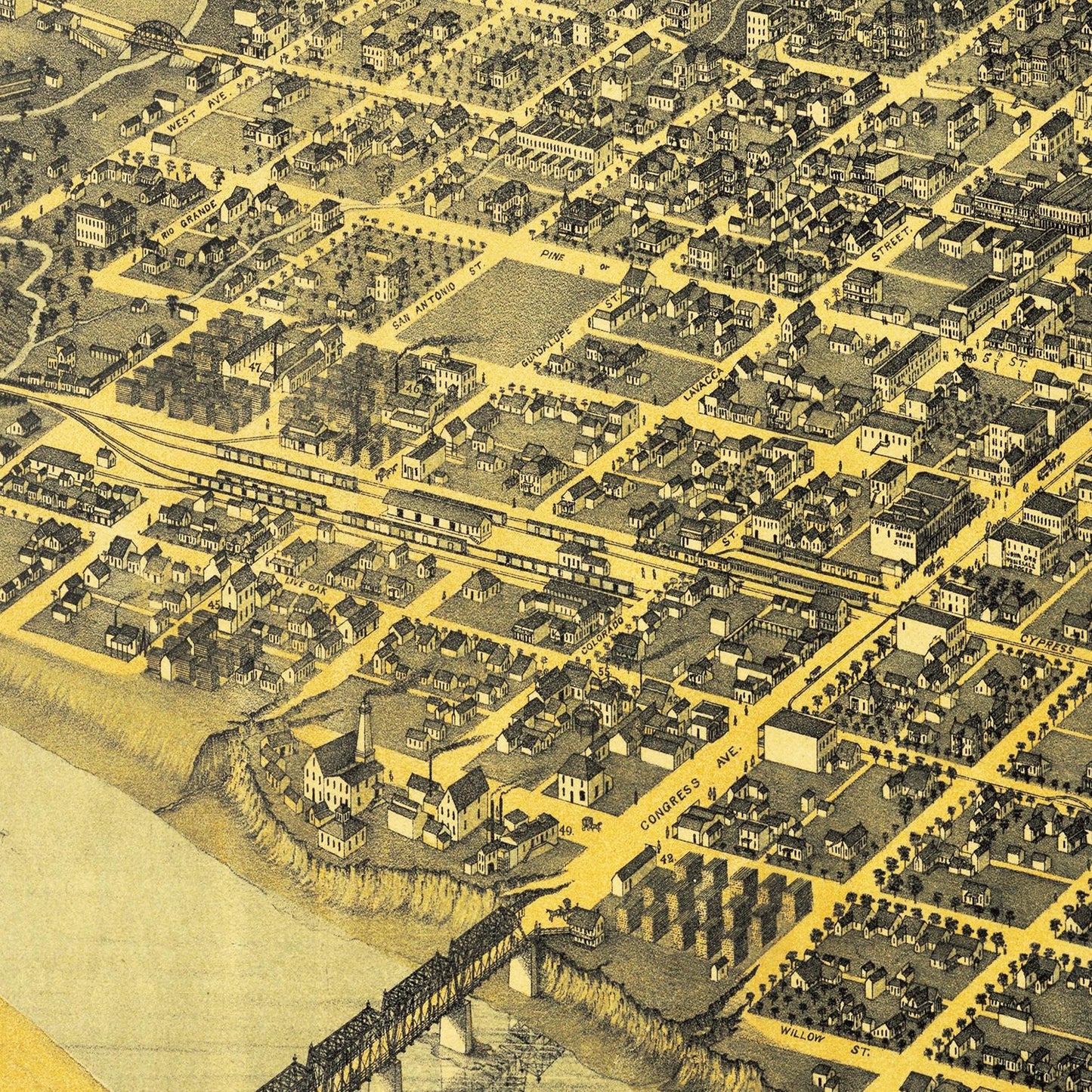 Historische Stadtansicht Austin um 1887