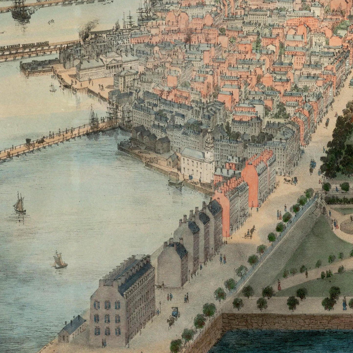 Historische Stadtansicht Boston um 1850
