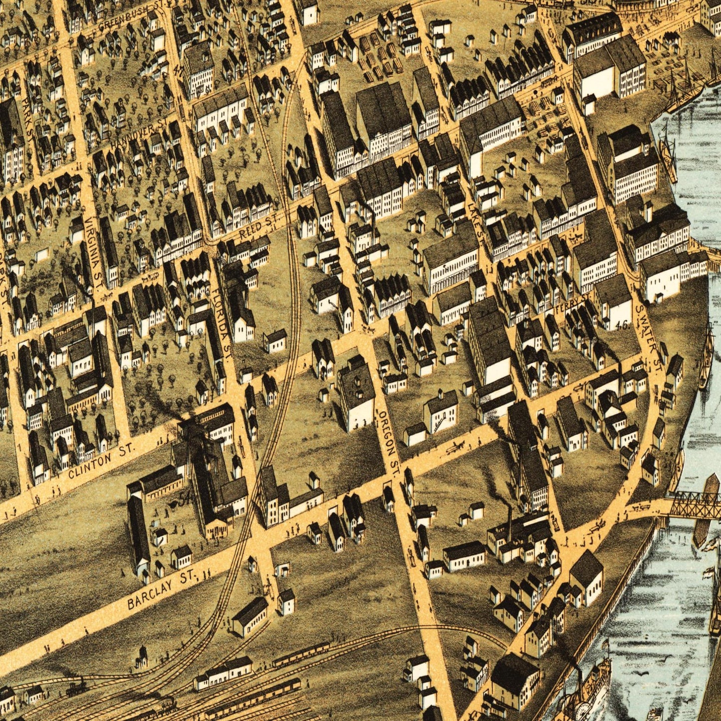 Historische Stadtansicht Milwaukee um 1872