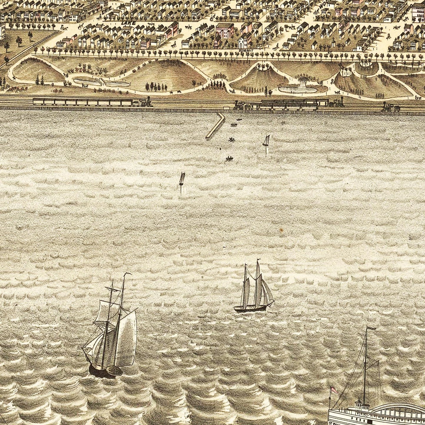Historische Stadtansicht Cleveland um 1877