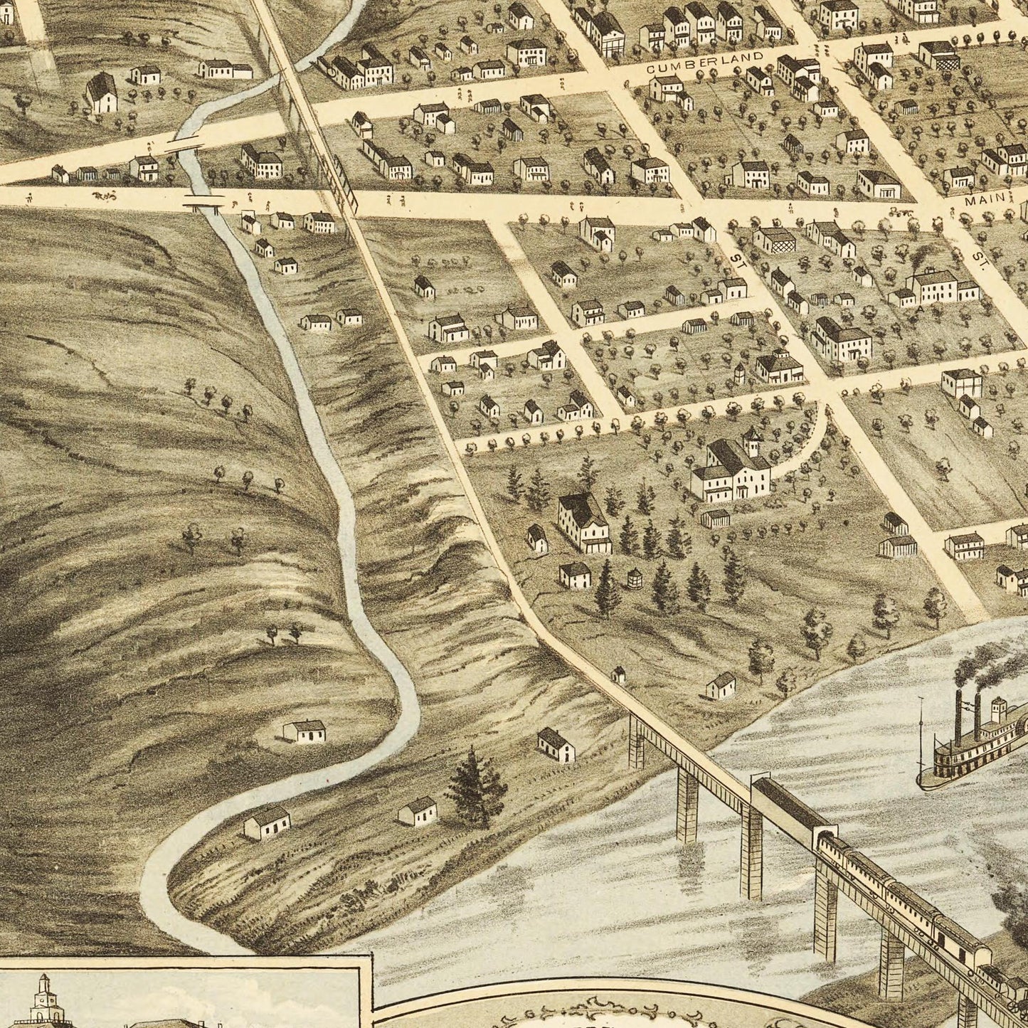 Historische Stadtansicht Knoxville um 1871