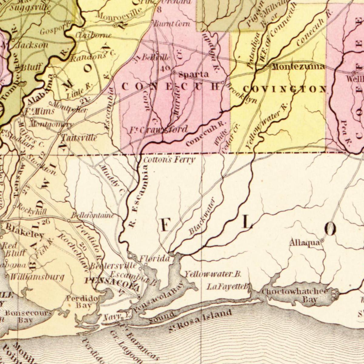 Historische Landkarte Alabama um 1849
